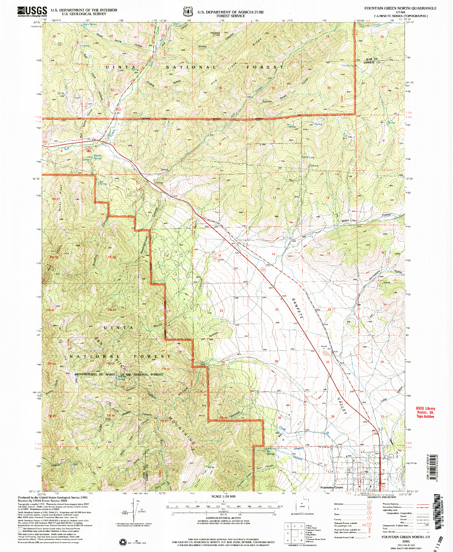 USGS 1:24000-SCALE QUADRANGLE FOR FOUNTAIN GREEN NORTH, UT 2001