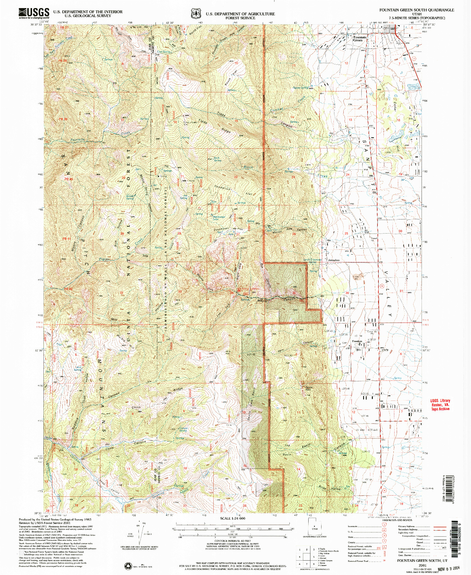 USGS 1:24000-SCALE QUADRANGLE FOR FOUNTAIN GREEN SOUTH, UT 2001