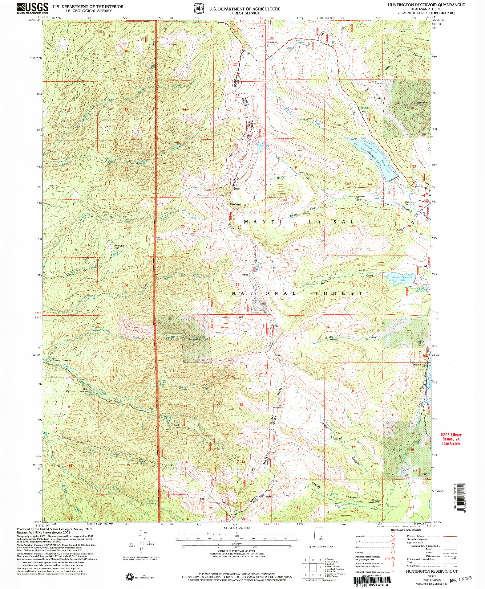 USGS 1:24000-SCALE QUADRANGLE FOR HUNTINGTON RESERVOIR, UT 2001