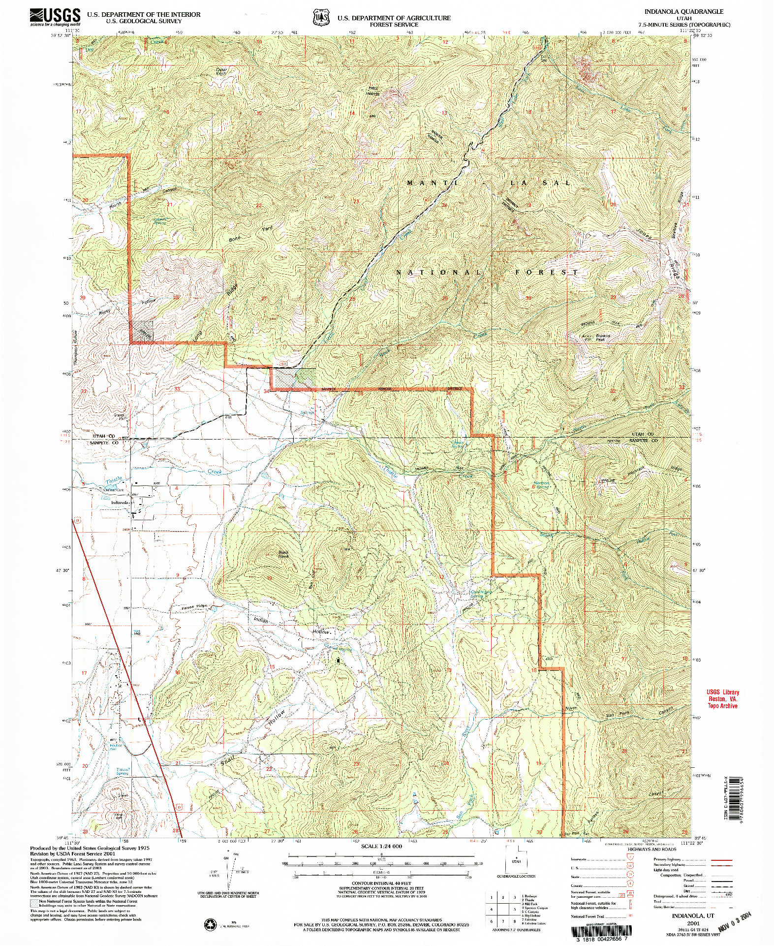 USGS 1:24000-SCALE QUADRANGLE FOR INDIANOLA, UT 2001