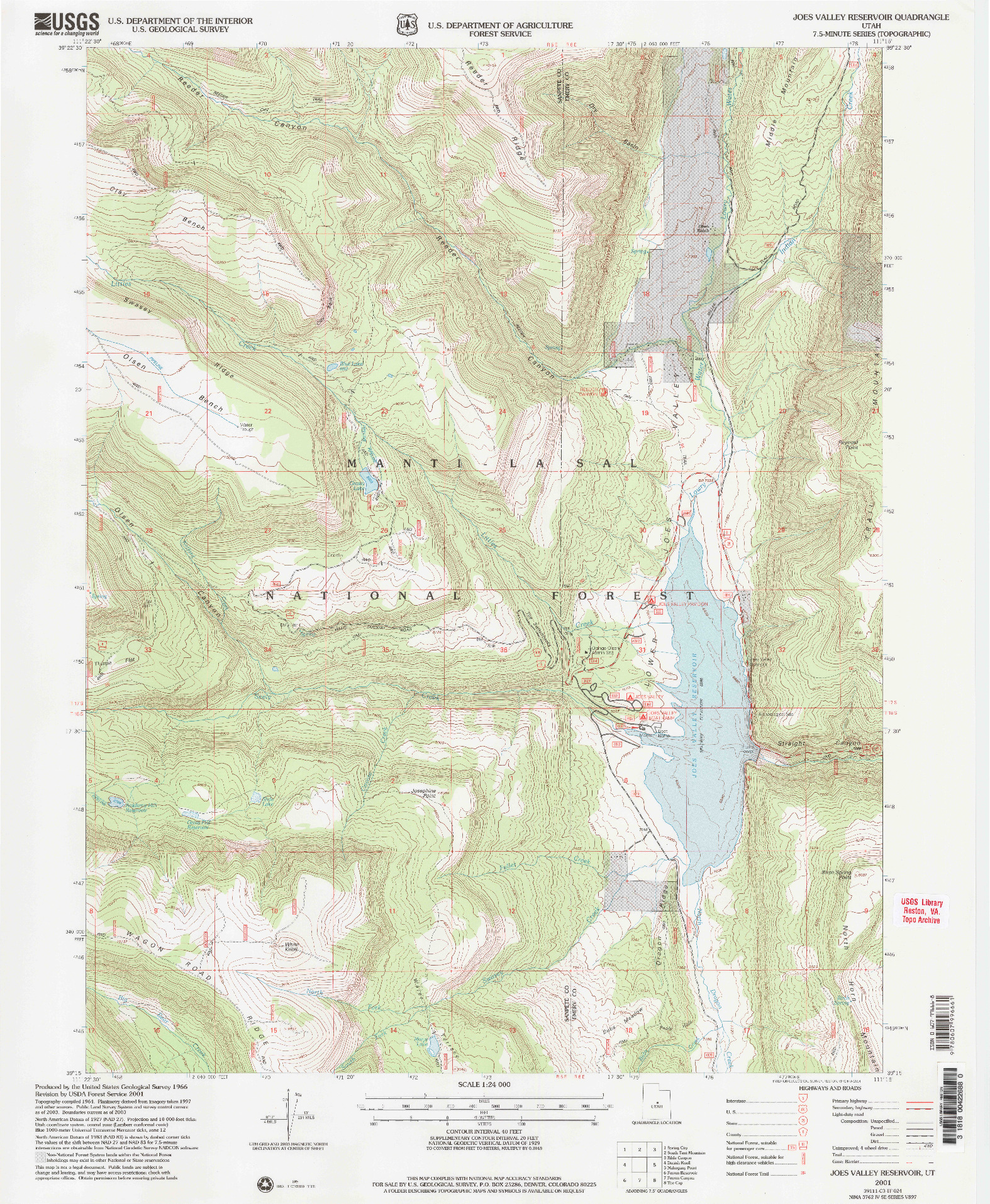 USGS 1:24000-SCALE QUADRANGLE FOR JOES VALLEY RESERVOIR, UT 2001