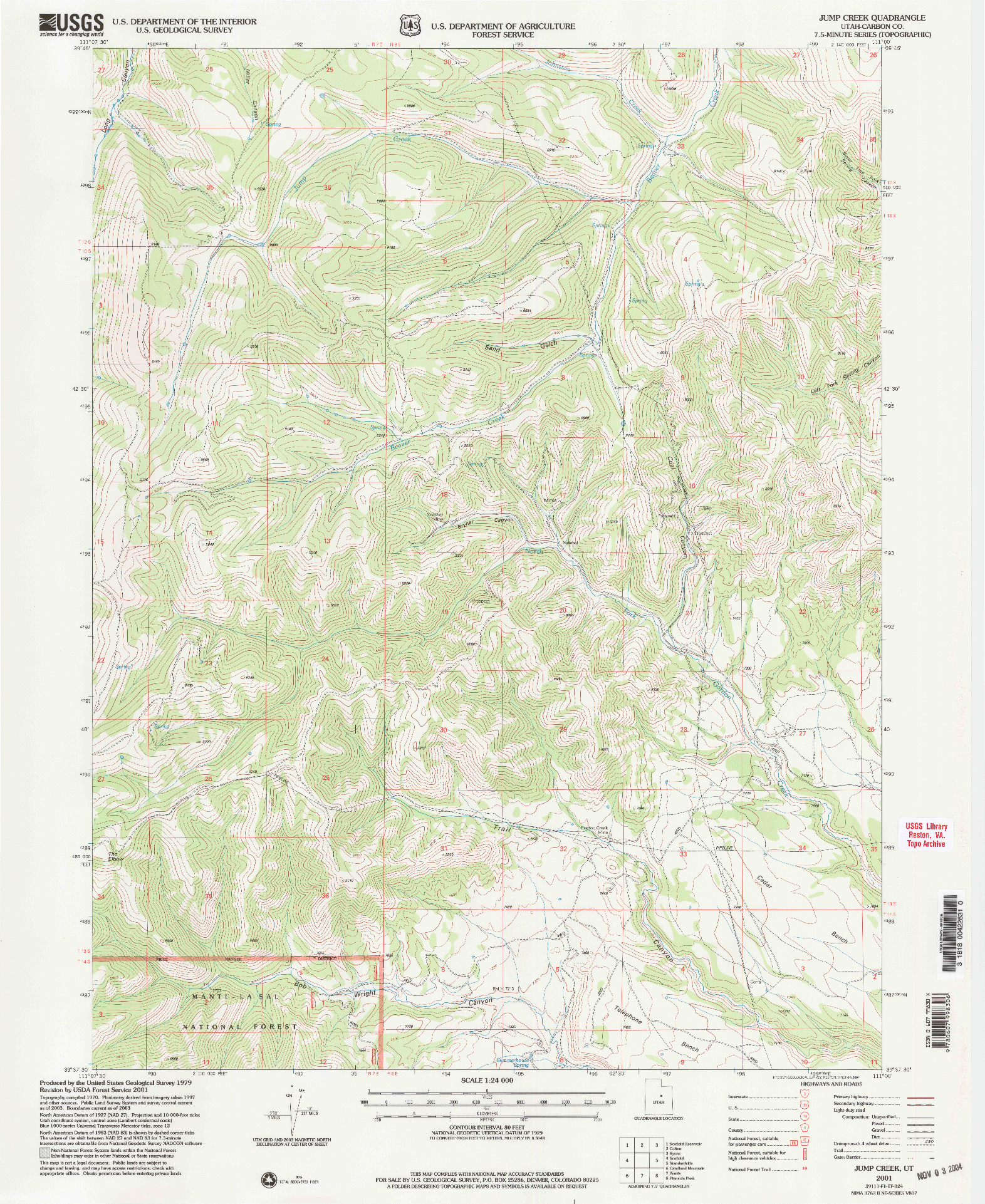 USGS 1:24000-SCALE QUADRANGLE FOR JUMP CREEK, UT 2001