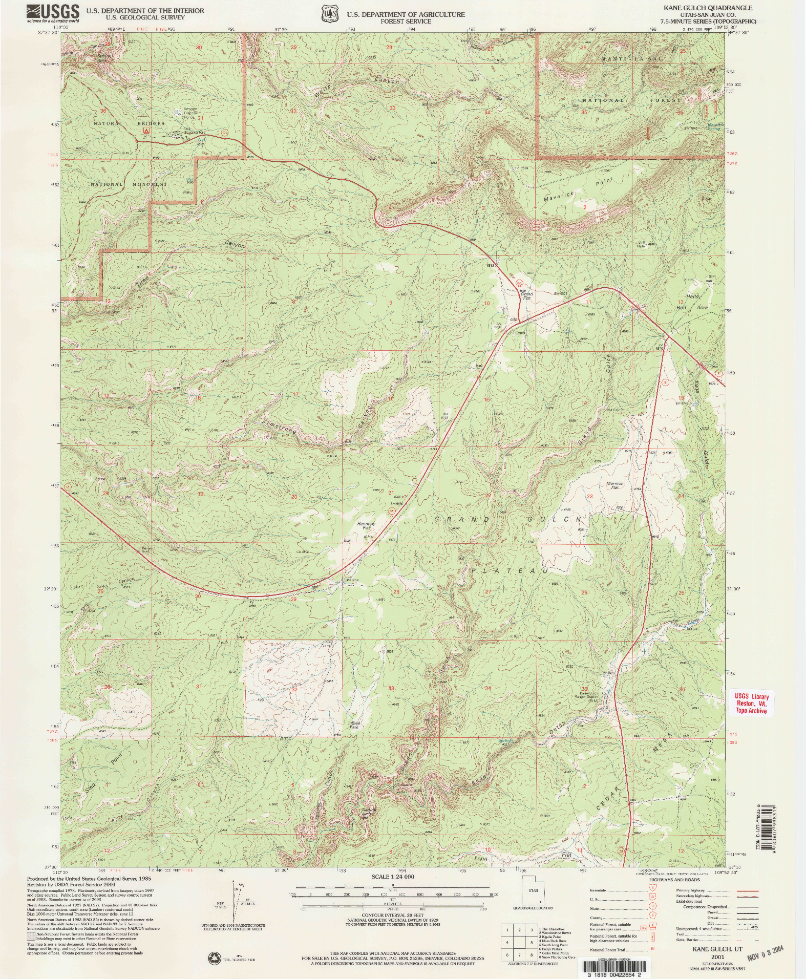 USGS 1:24000-SCALE QUADRANGLE FOR KANE GULCH, UT 2001