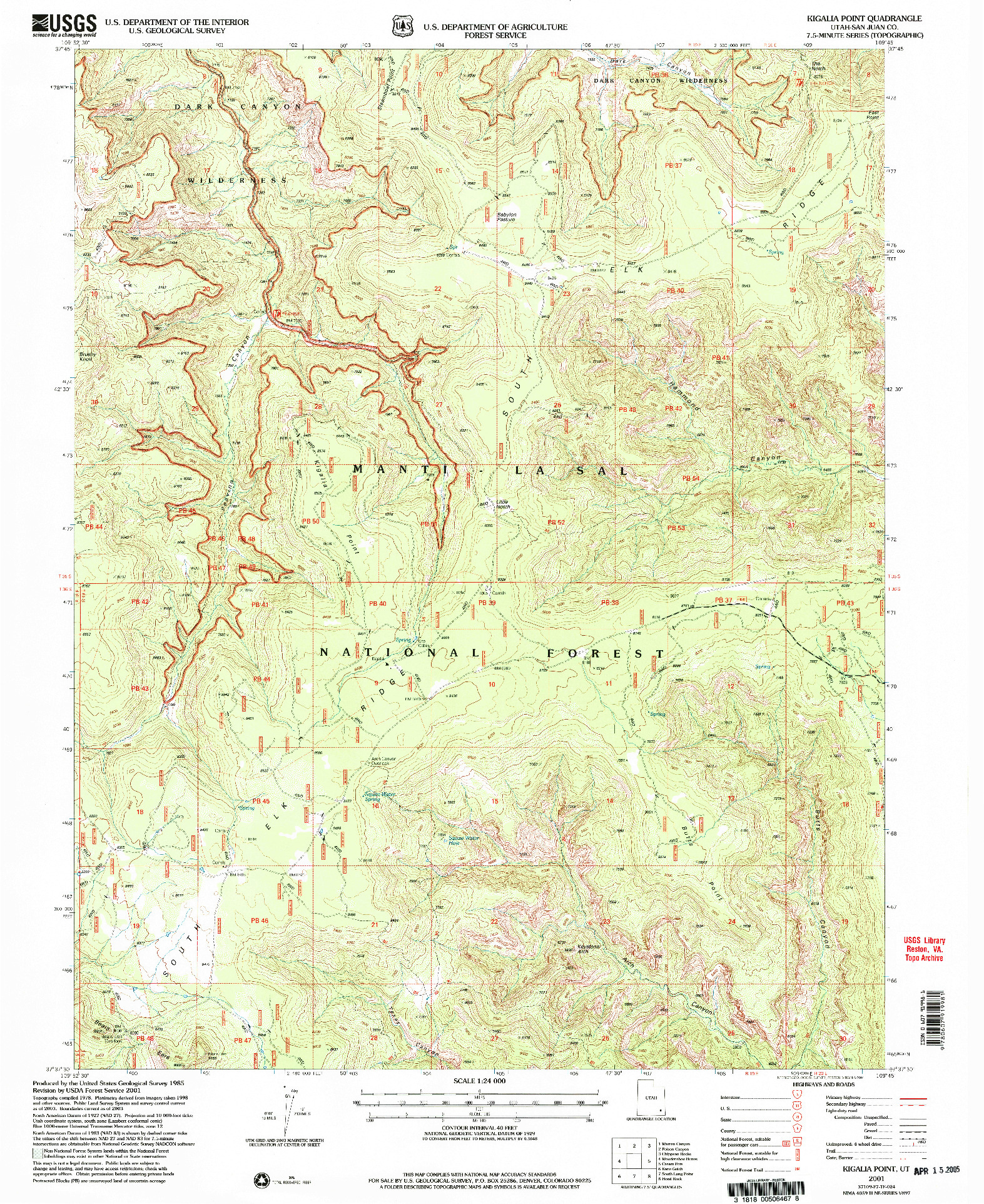 USGS 1:24000-SCALE QUADRANGLE FOR KIGALIA POINT, UT 2001