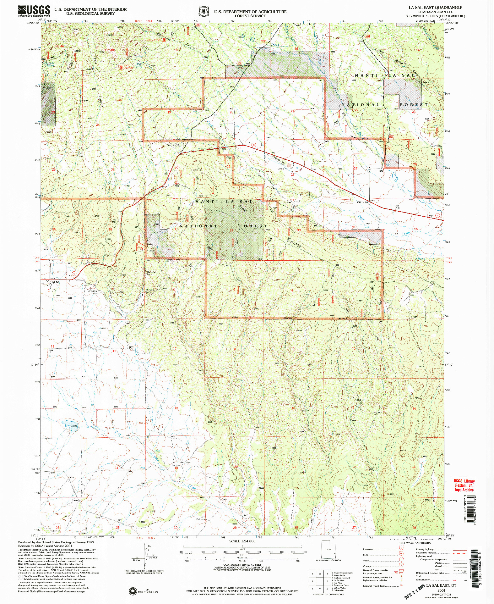 USGS 1:24000-SCALE QUADRANGLE FOR LA SAL EAST, UT 2001