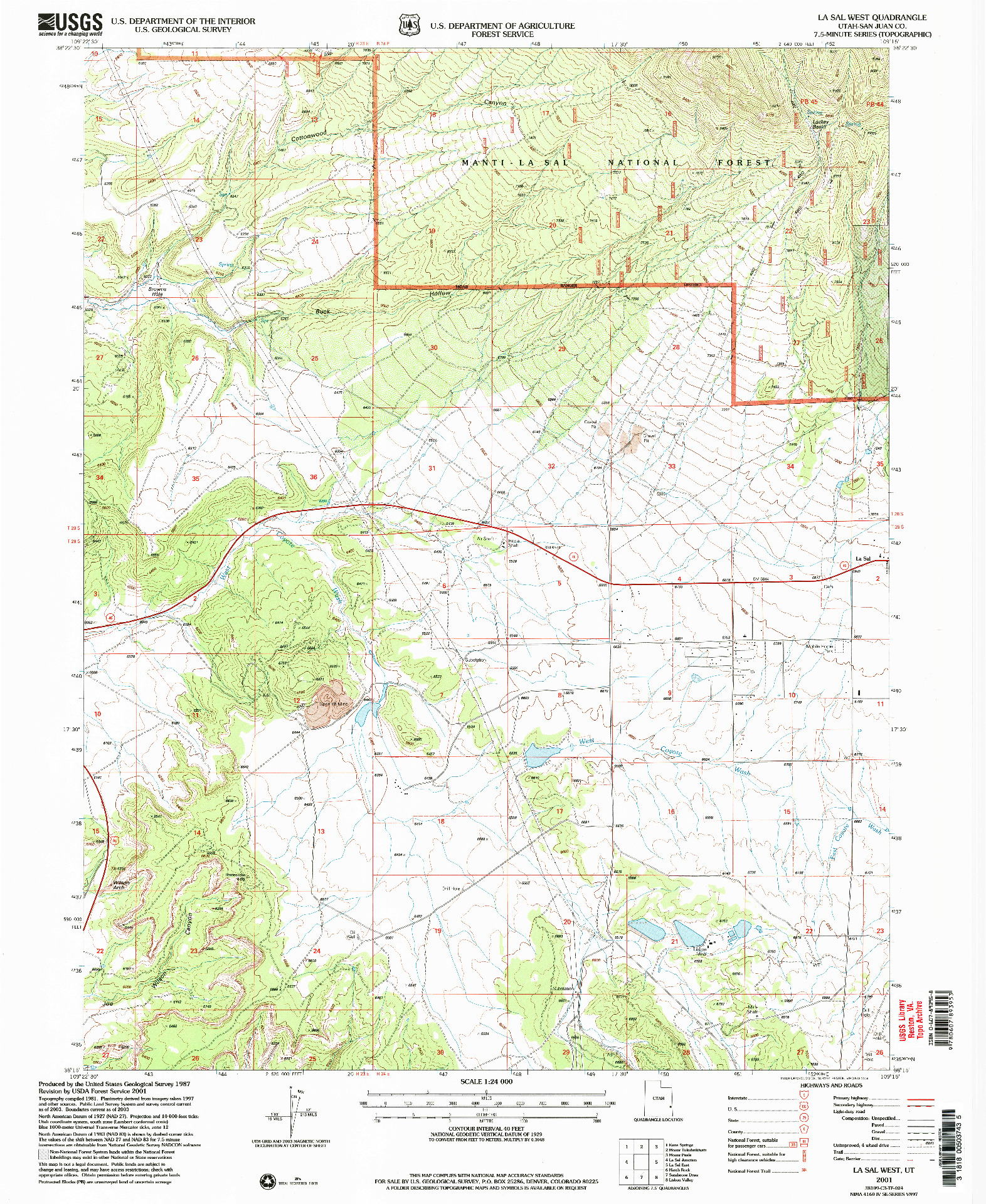 USGS 1:24000-SCALE QUADRANGLE FOR LA SAL WEST, UT 2001