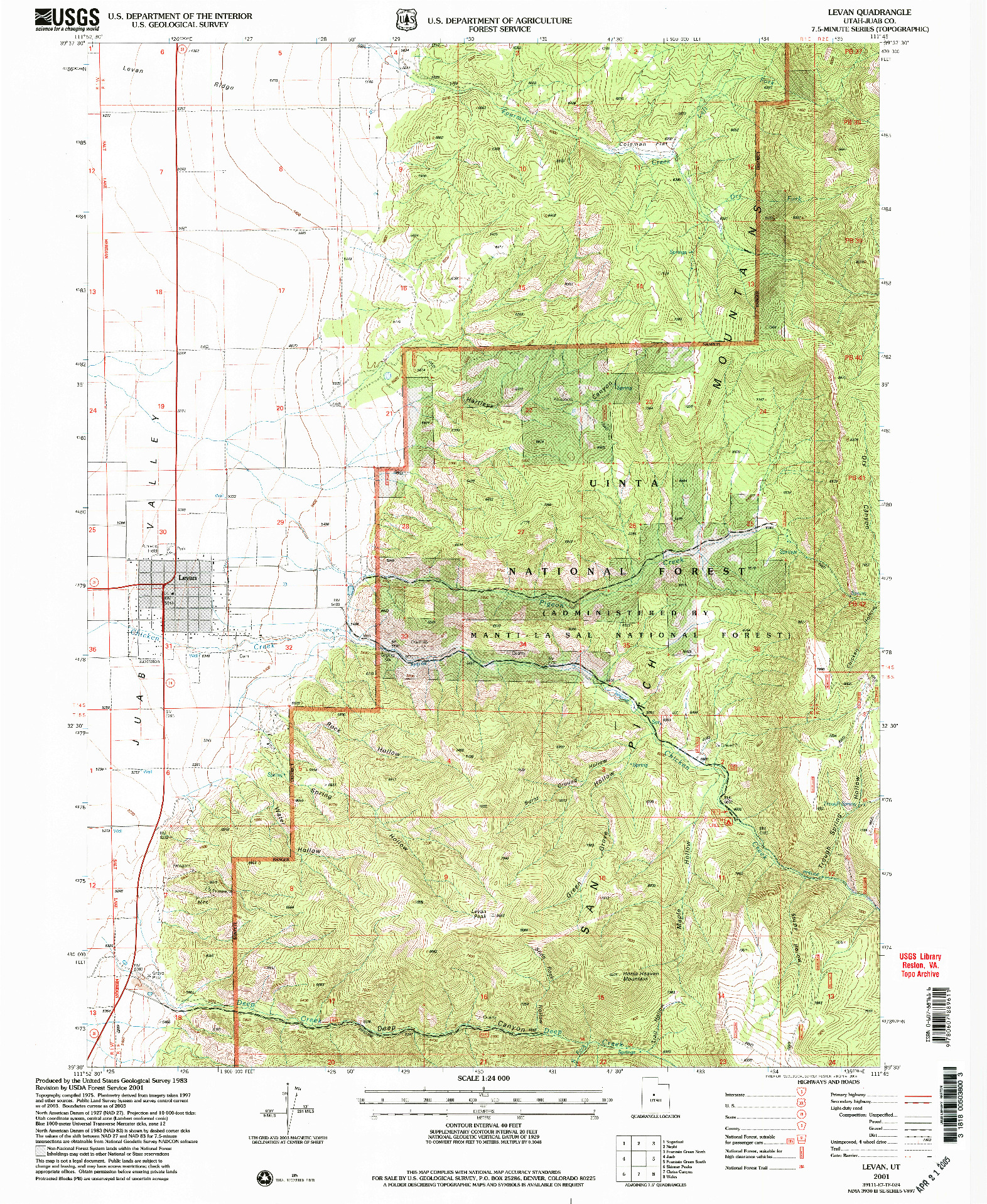 USGS 1:24000-SCALE QUADRANGLE FOR LEVAN, UT 2001