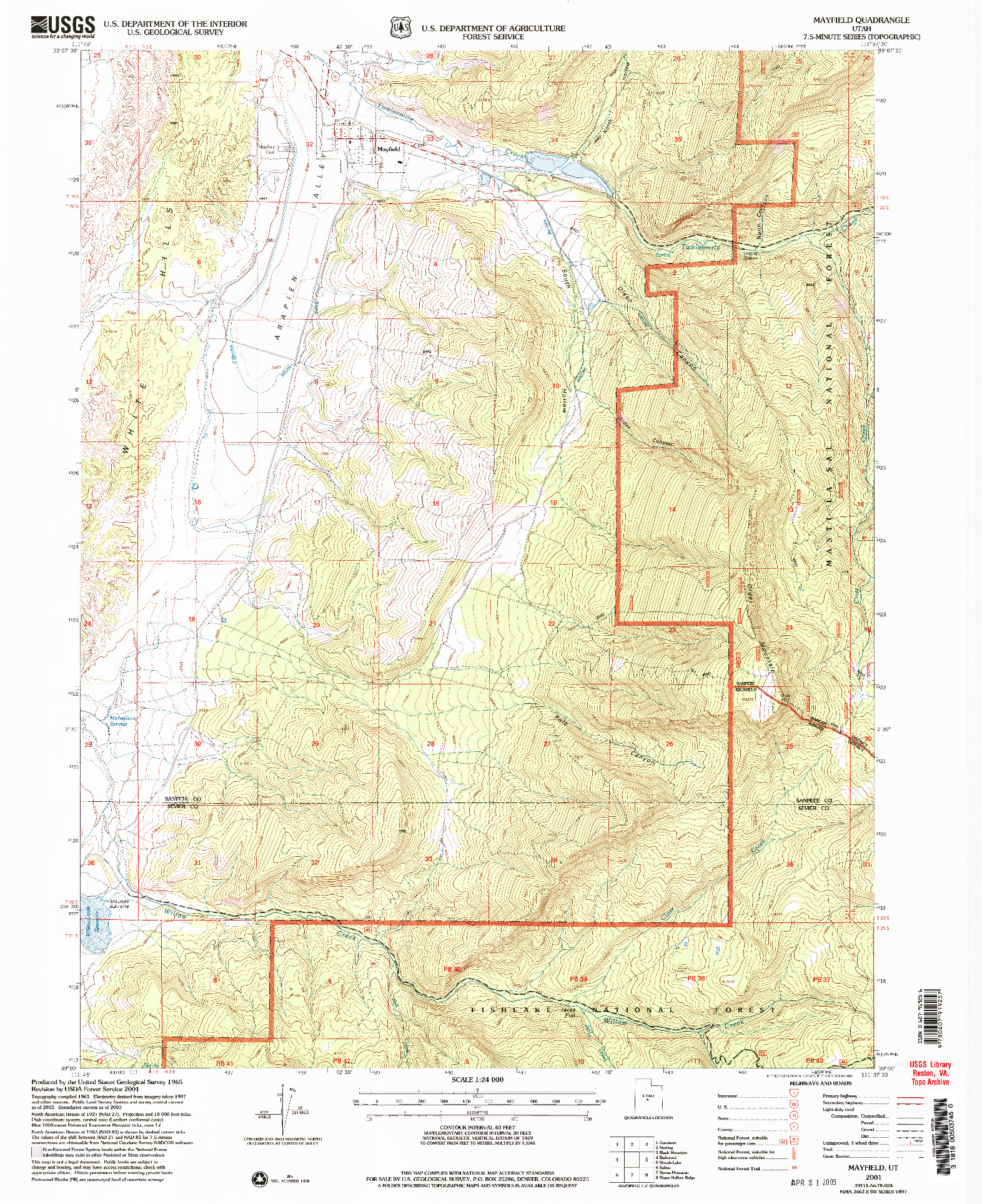 USGS 1:24000-SCALE QUADRANGLE FOR MAYFIELD, UT 2001