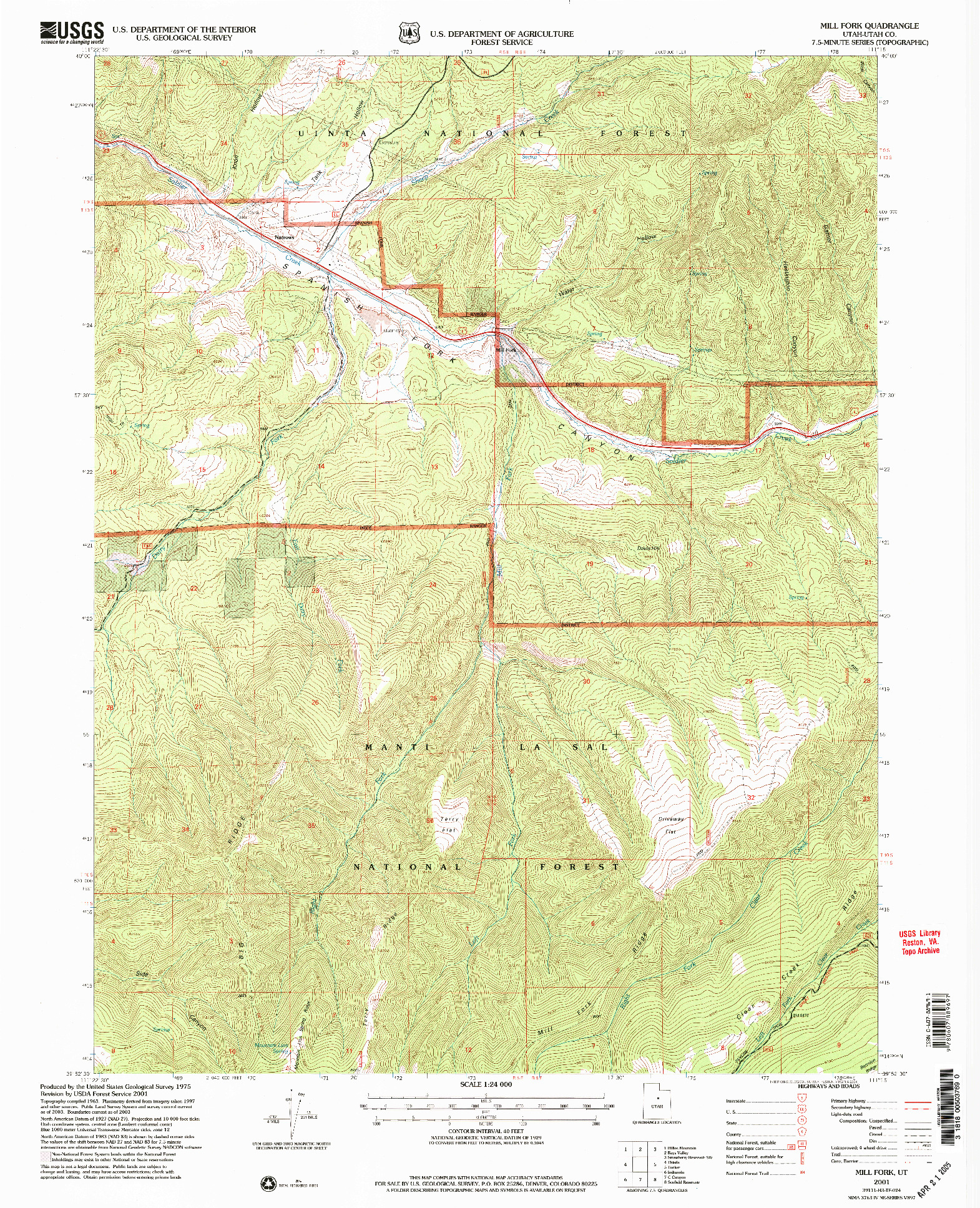 USGS 1:24000-SCALE QUADRANGLE FOR MILL FORK, UT 2001