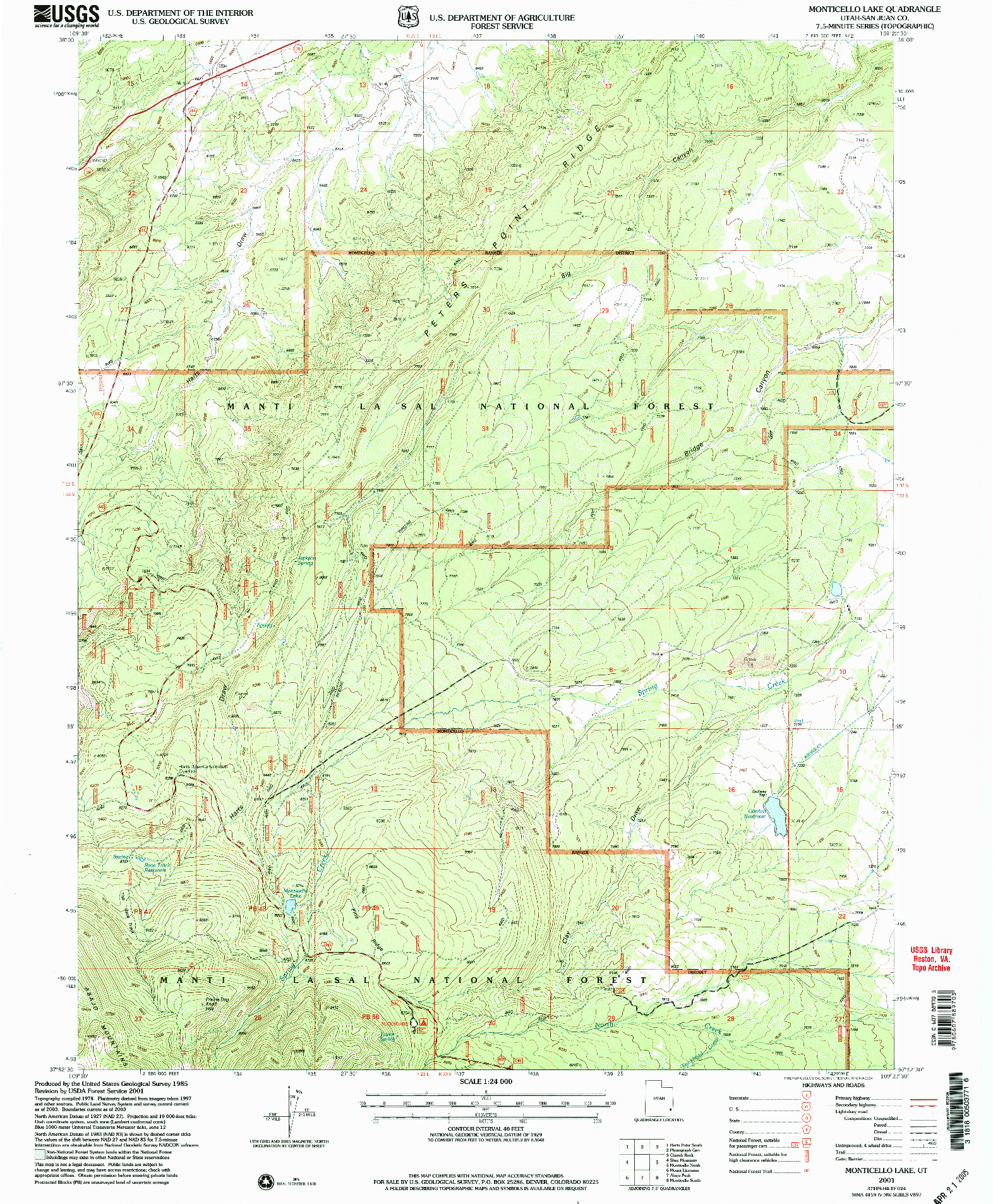 USGS 1:24000-SCALE QUADRANGLE FOR MONTICELLO LAKE, UT 2001