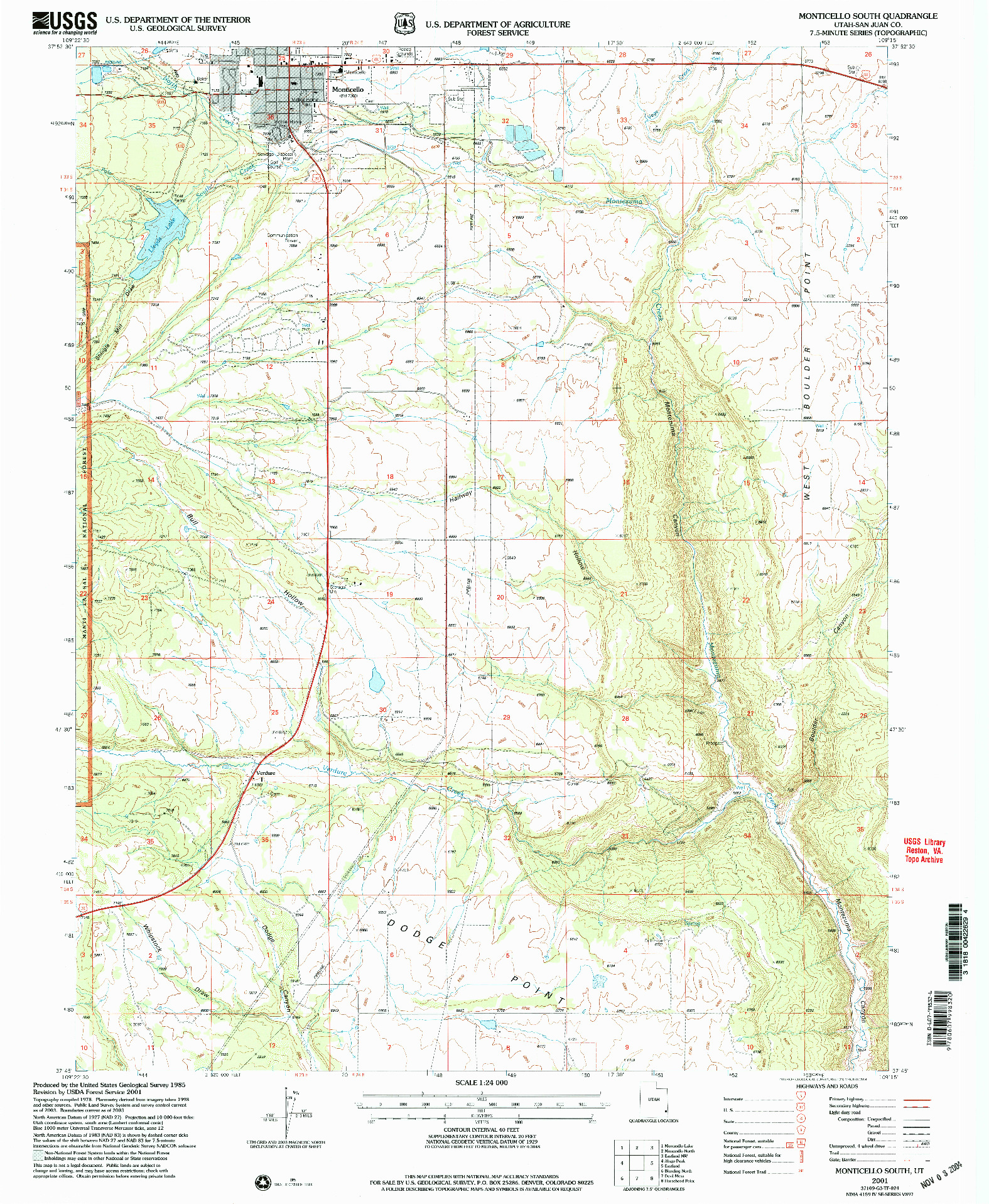 USGS 1:24000-SCALE QUADRANGLE FOR MONTICELLO SOUTH, UT 2001