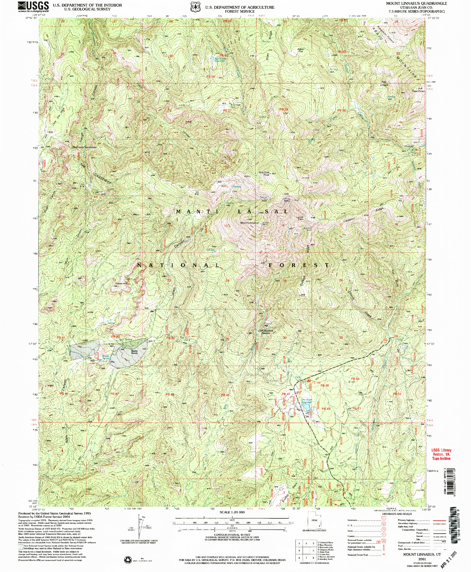 USGS 1:24000-SCALE QUADRANGLE FOR MOUNT LINNAEUS, UT 2001