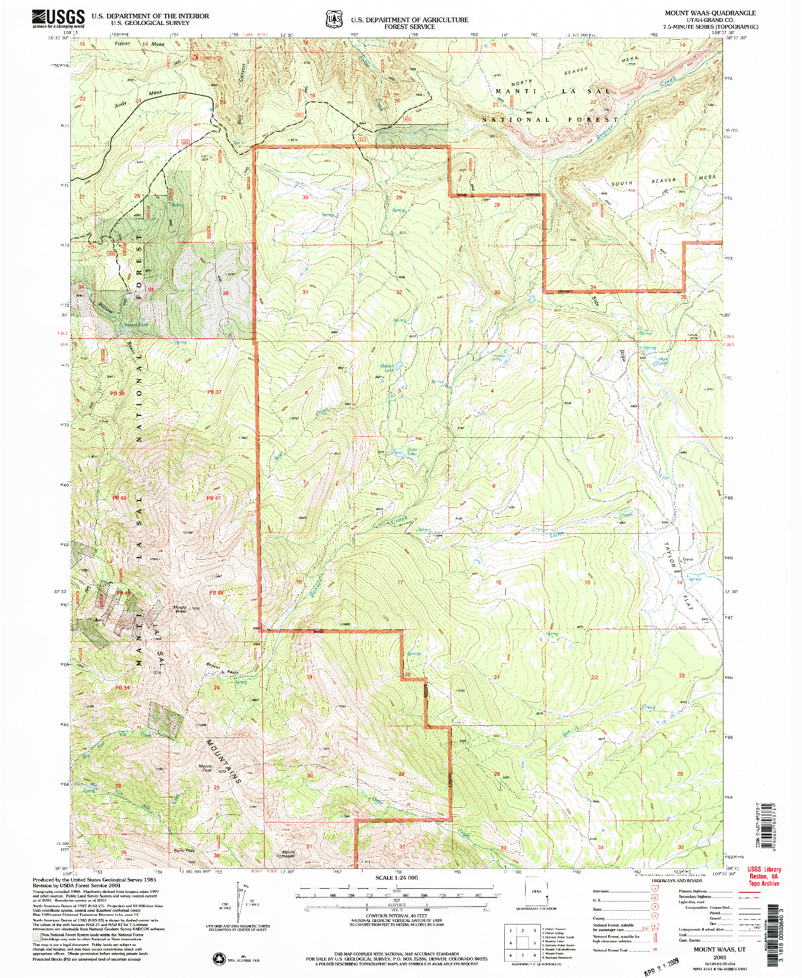 USGS 1:24000-SCALE QUADRANGLE FOR MOUNT WAAS, UT 2001