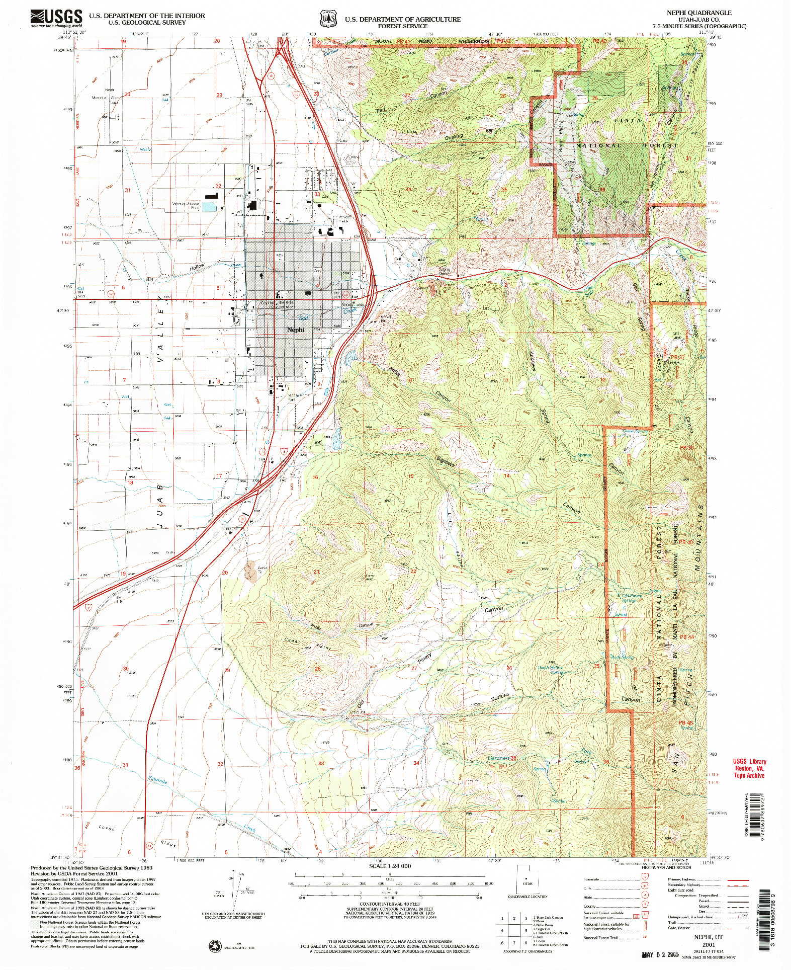 USGS 1:24000-SCALE QUADRANGLE FOR NEPHI, UT 2001