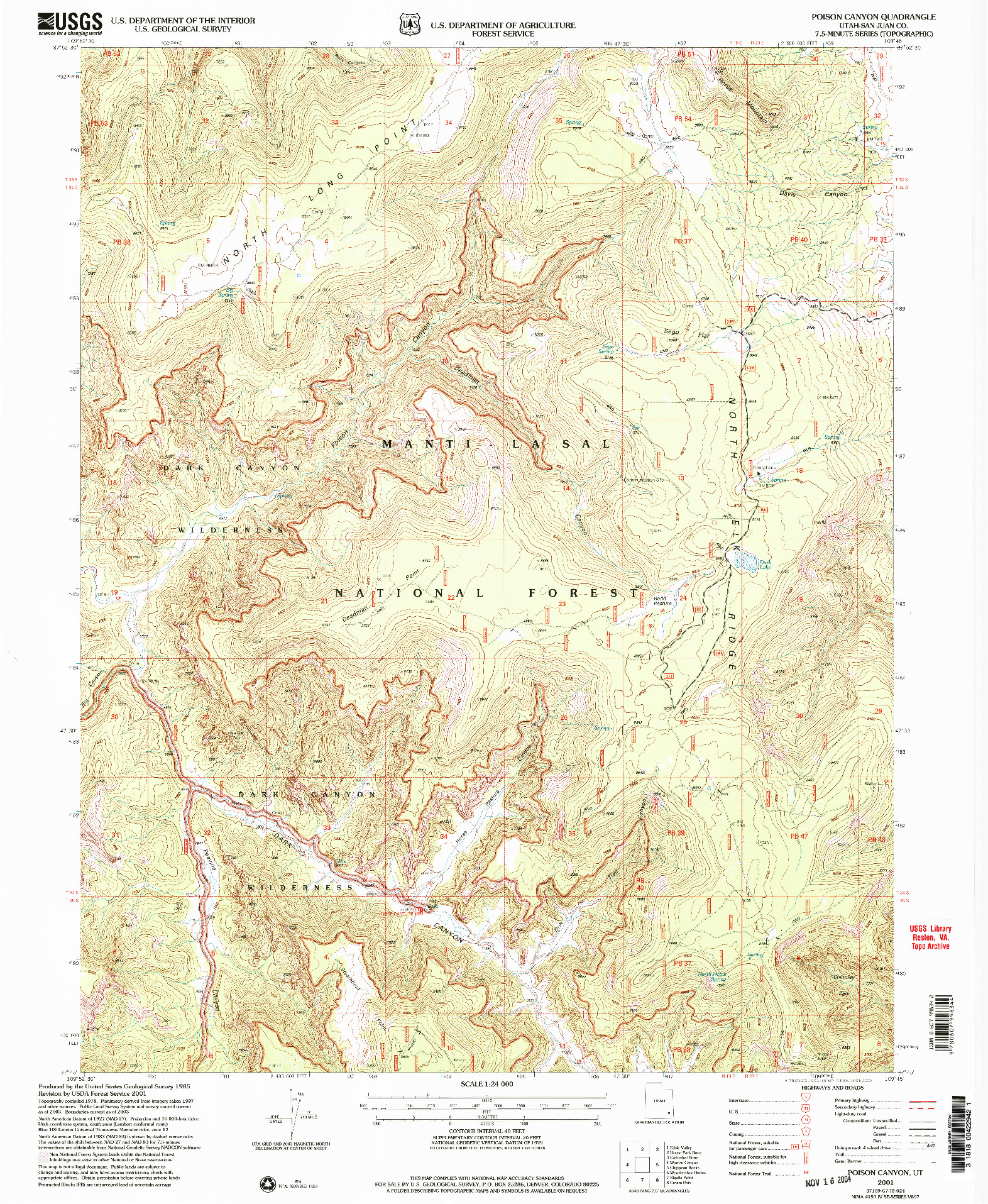 USGS 1:24000-SCALE QUADRANGLE FOR POISON CANYON, UT 2001
