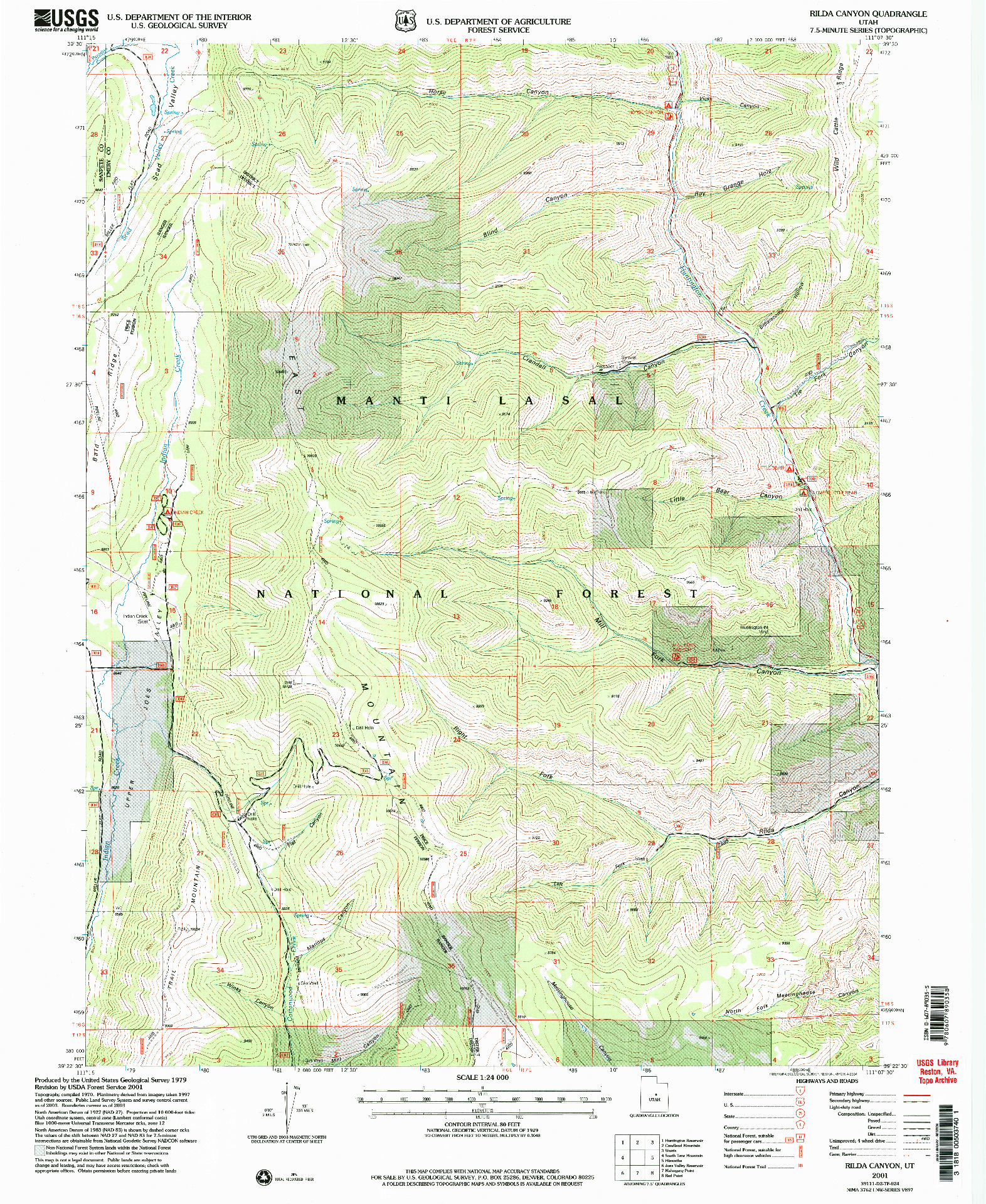 USGS 1:24000-SCALE QUADRANGLE FOR RILDA CANYON, UT 2001