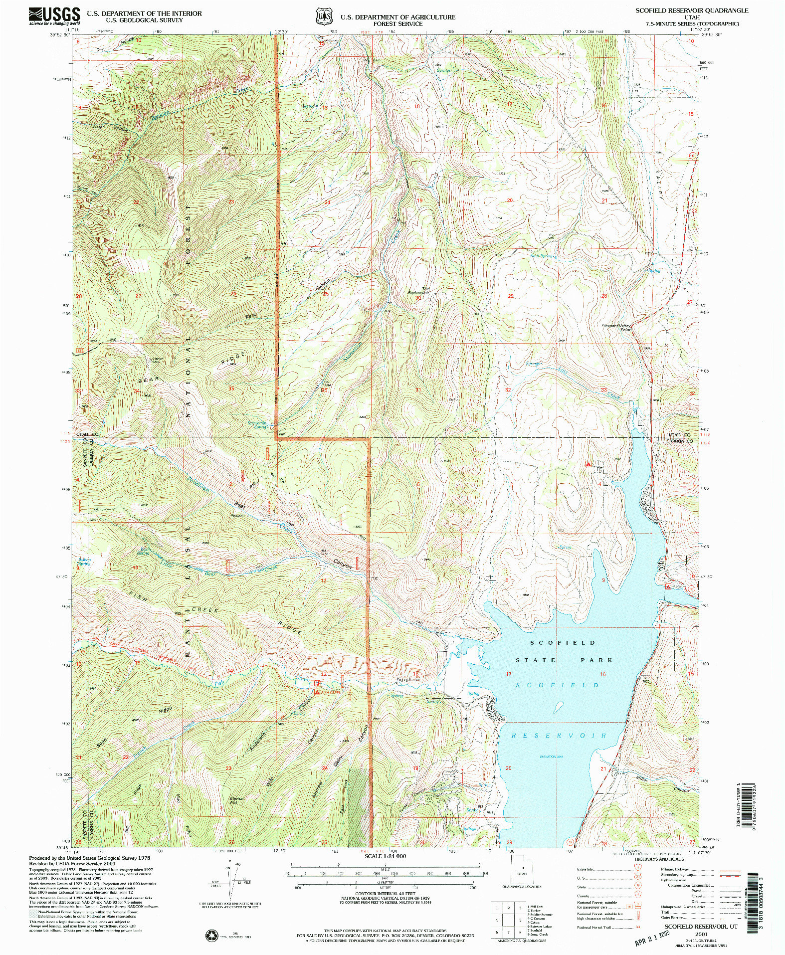 USGS 1:24000-SCALE QUADRANGLE FOR SCOFIELD RESERVOIR, UT 2001