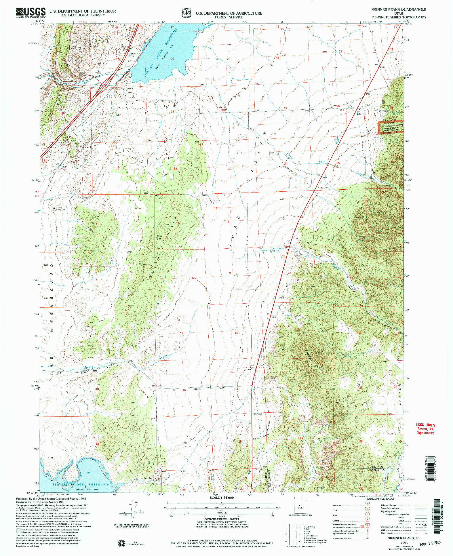 USGS 1:24000-SCALE QUADRANGLE FOR SKINNER PEAKS, UT 2001