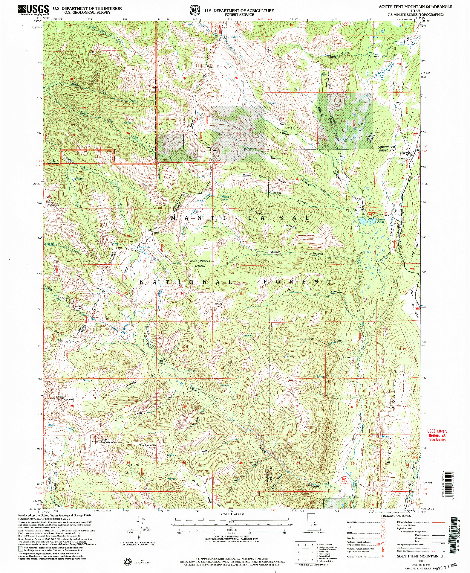 USGS 1:24000-SCALE QUADRANGLE FOR SOUTH TENT MOUNTAIN, UT 2001