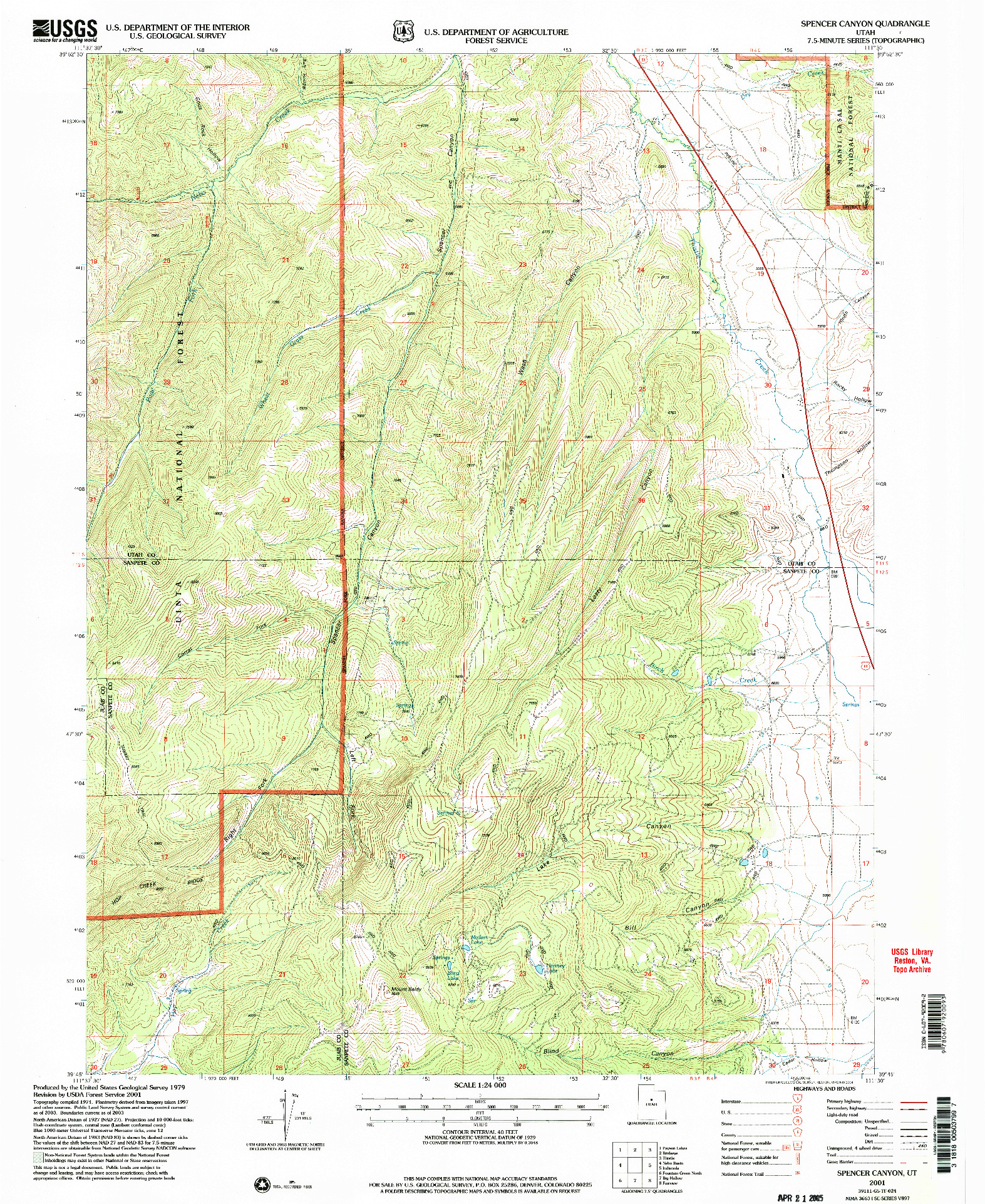 USGS 1:24000-SCALE QUADRANGLE FOR SPENCER CANYON, UT 2001