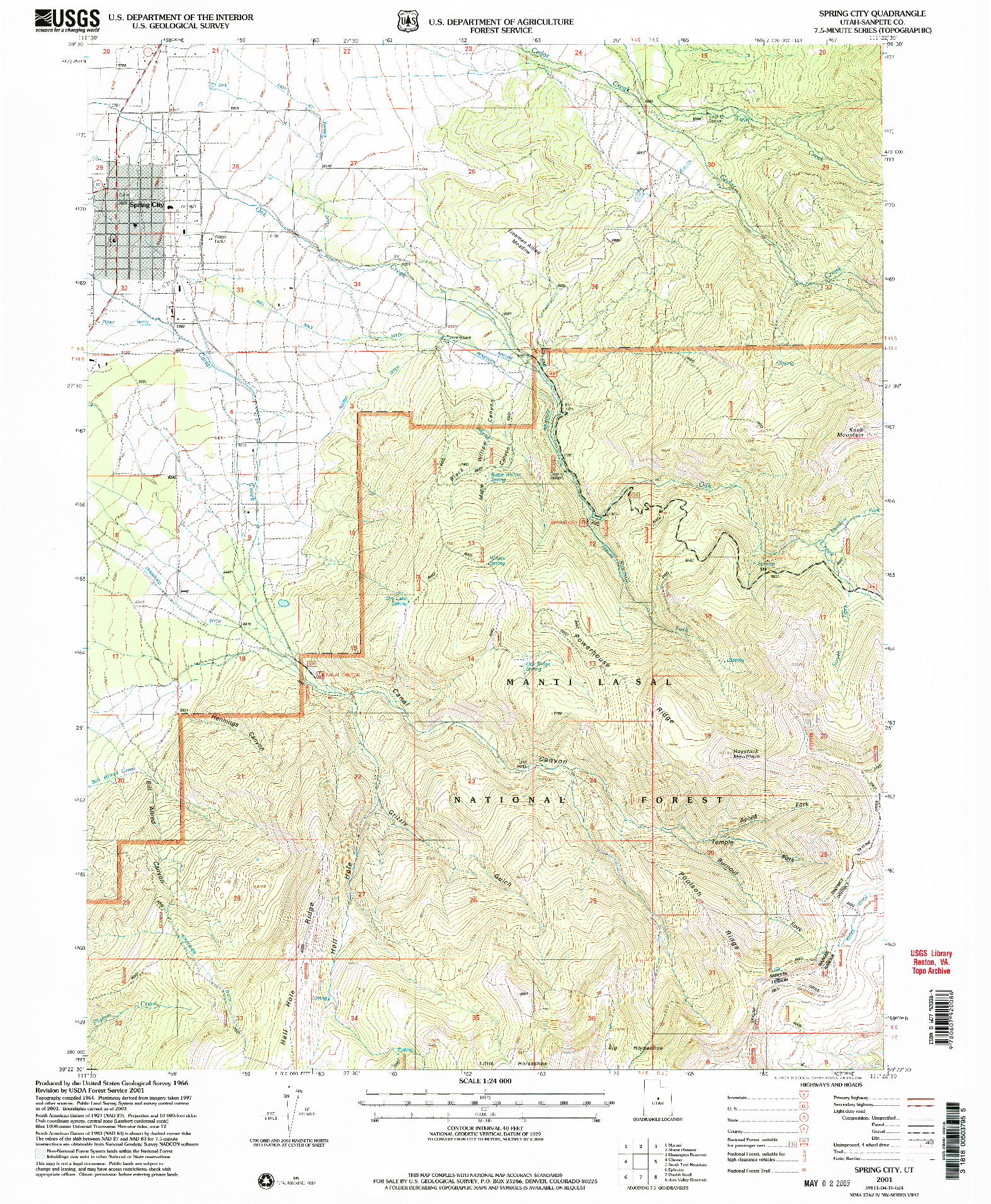 USGS 1:24000-SCALE QUADRANGLE FOR SPRING CITY, UT 2001