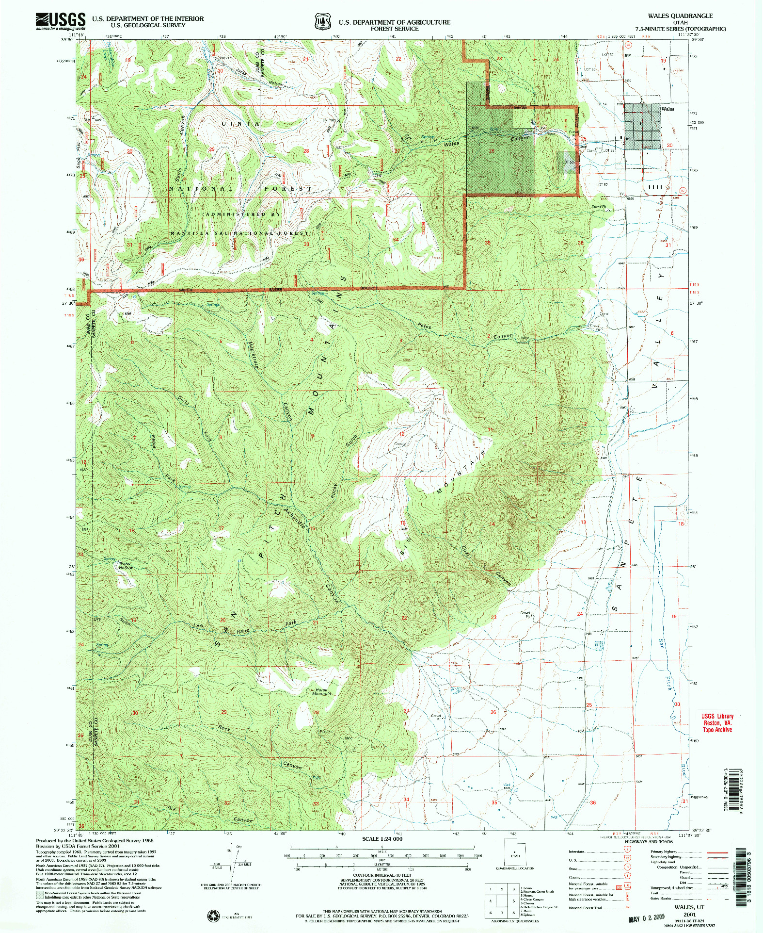 USGS 1:24000-SCALE QUADRANGLE FOR WALES, UT 2001