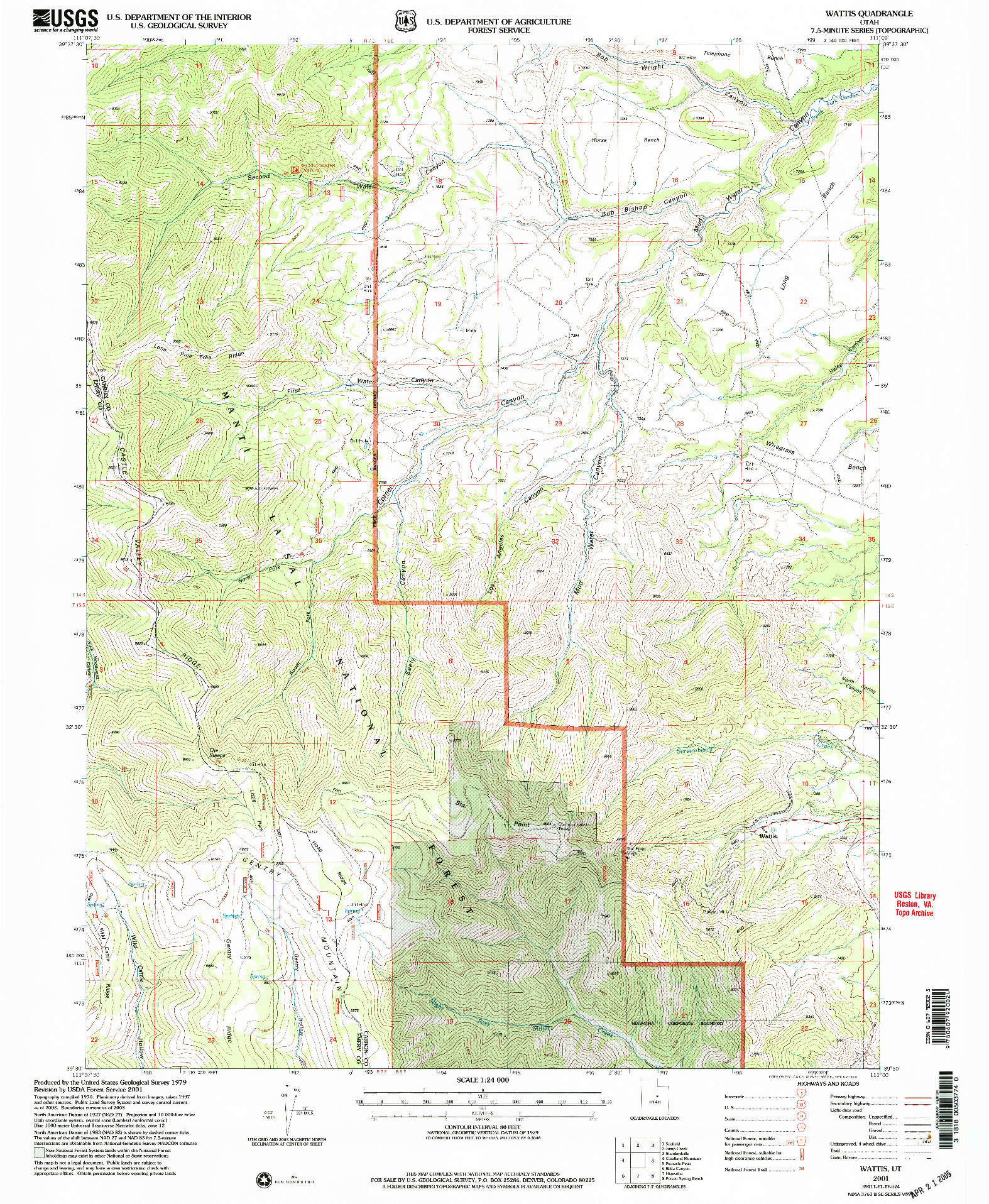 USGS 1:24000-SCALE QUADRANGLE FOR WATTIS, UT 2001
