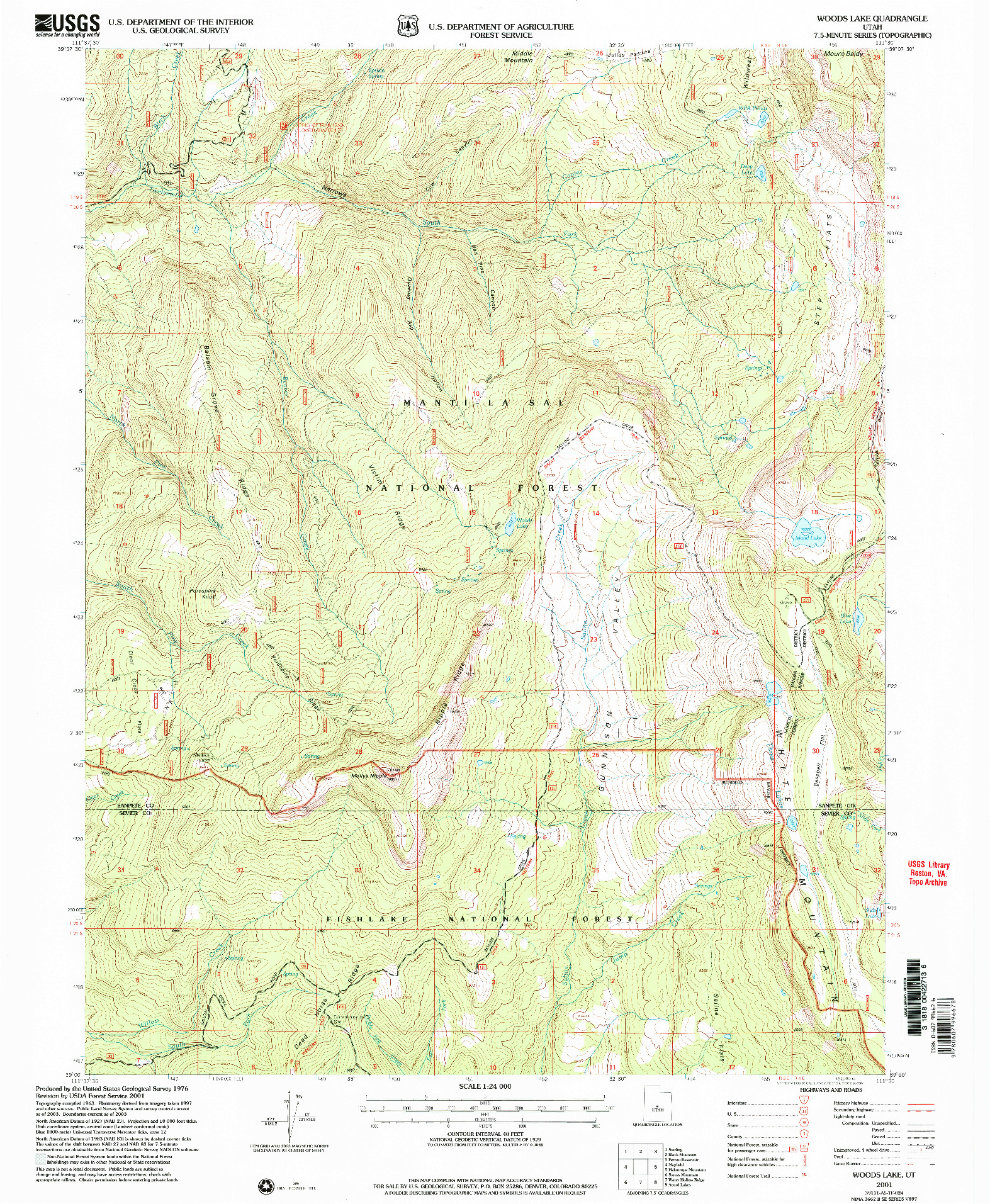 USGS 1:24000-SCALE QUADRANGLE FOR WOODS LAKE, UT 2001