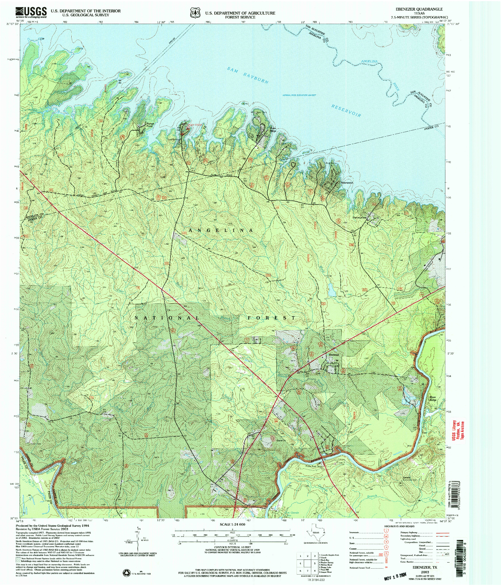 USGS 1:24000-SCALE QUADRANGLE FOR EBENEZER, TX 2003