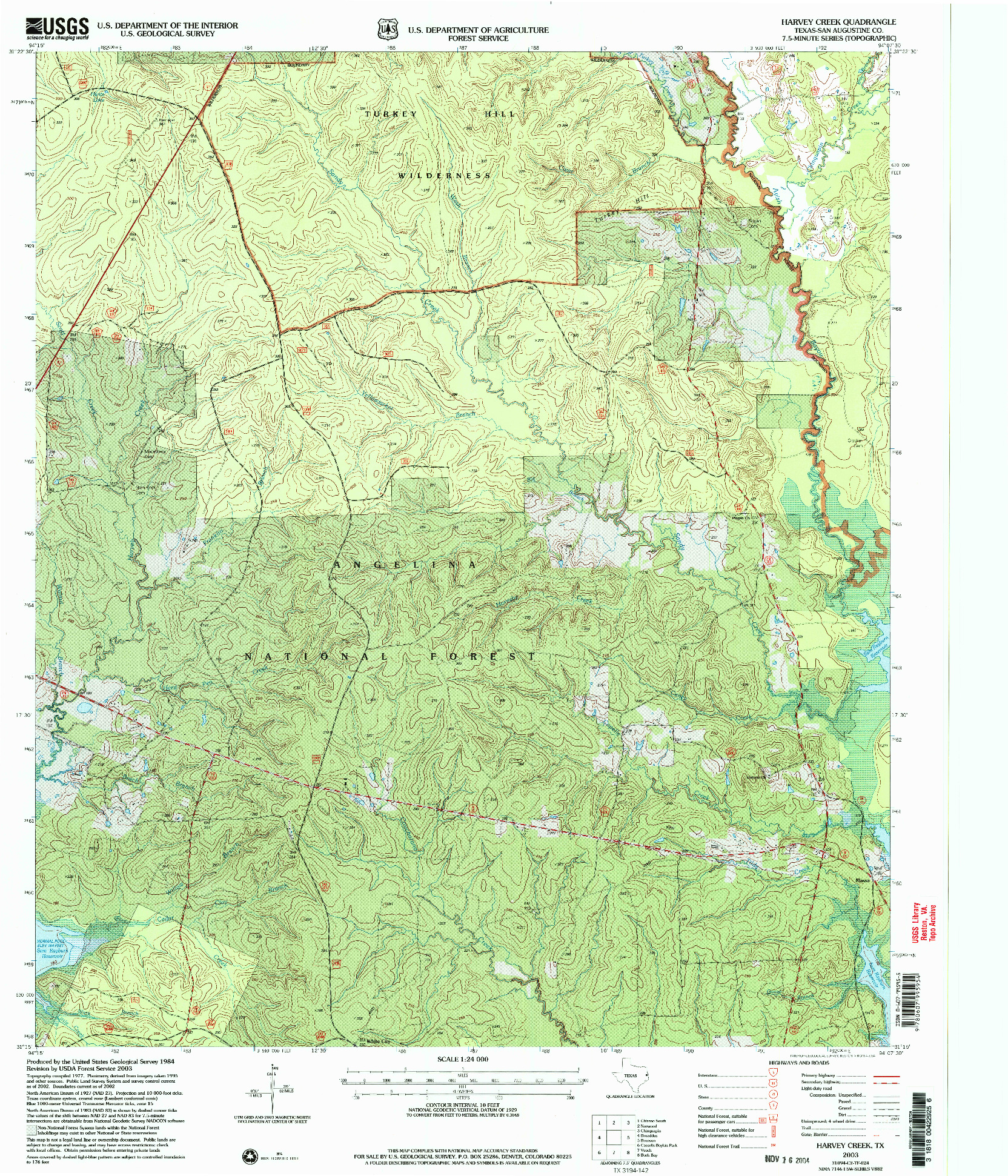 USGS 1:24000-SCALE QUADRANGLE FOR HARVEY CREEK, TX 2003