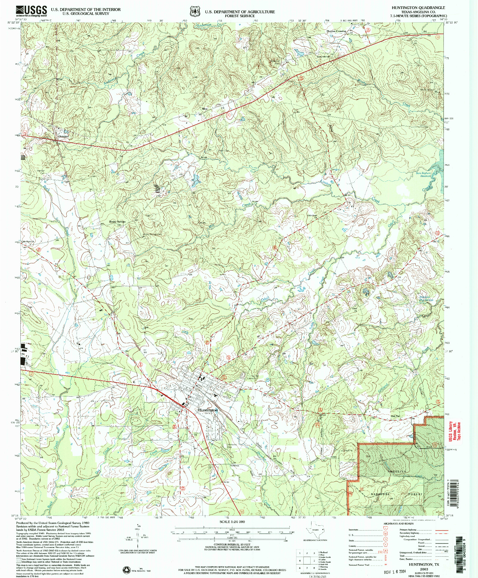 USGS 1:24000-SCALE QUADRANGLE FOR HUNTINGTON, TX 2003