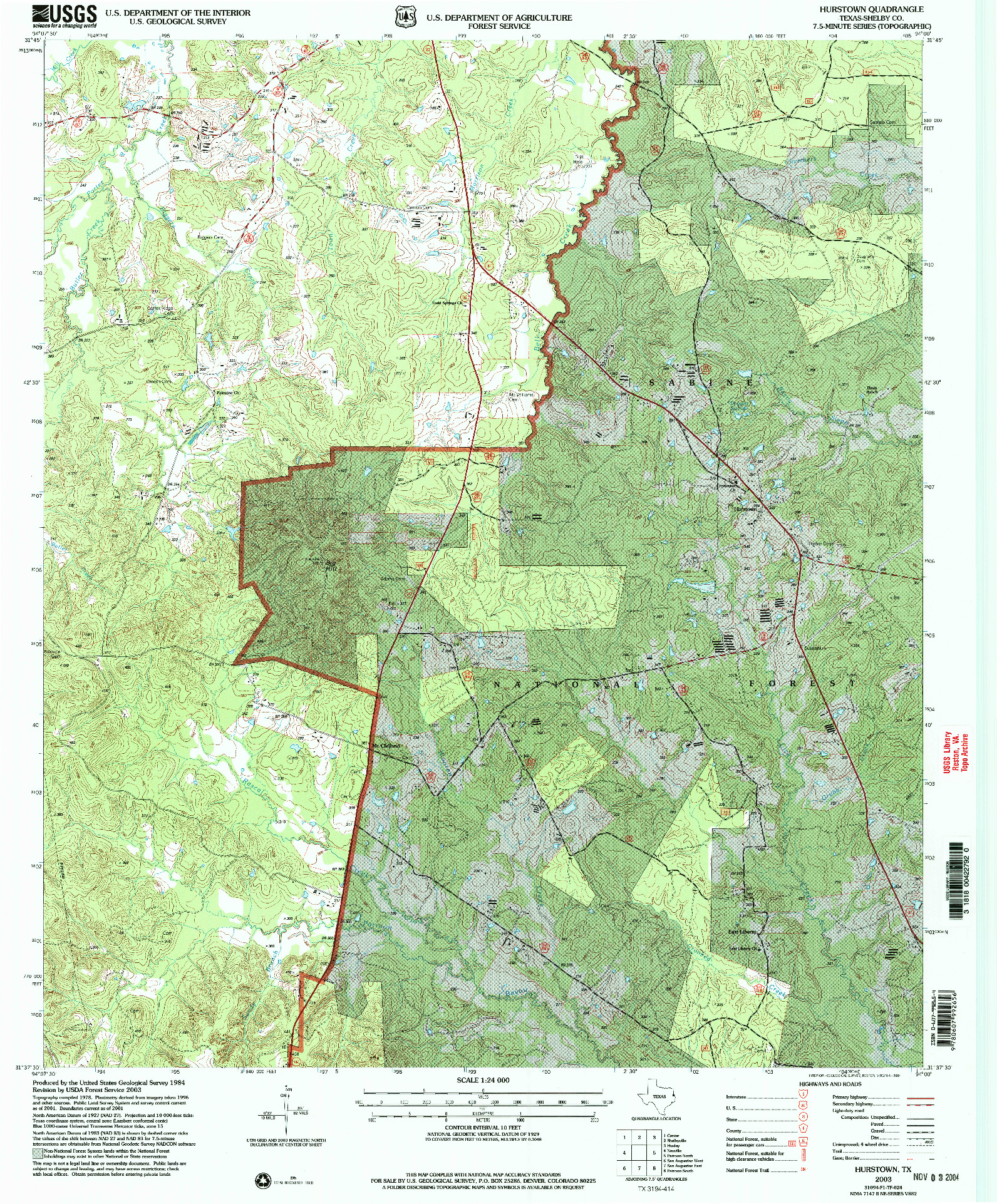 USGS 1:24000-SCALE QUADRANGLE FOR HURSTOWN, TX 2003