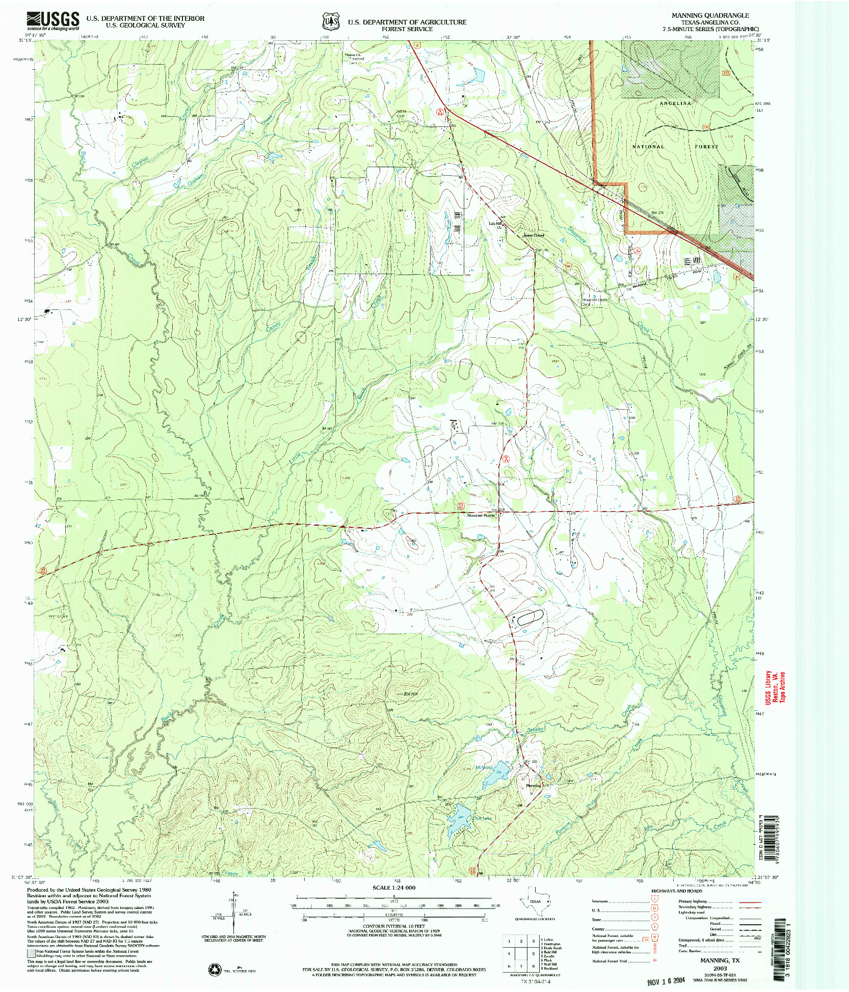 USGS 1:24000-SCALE QUADRANGLE FOR MANNING, TX 2003