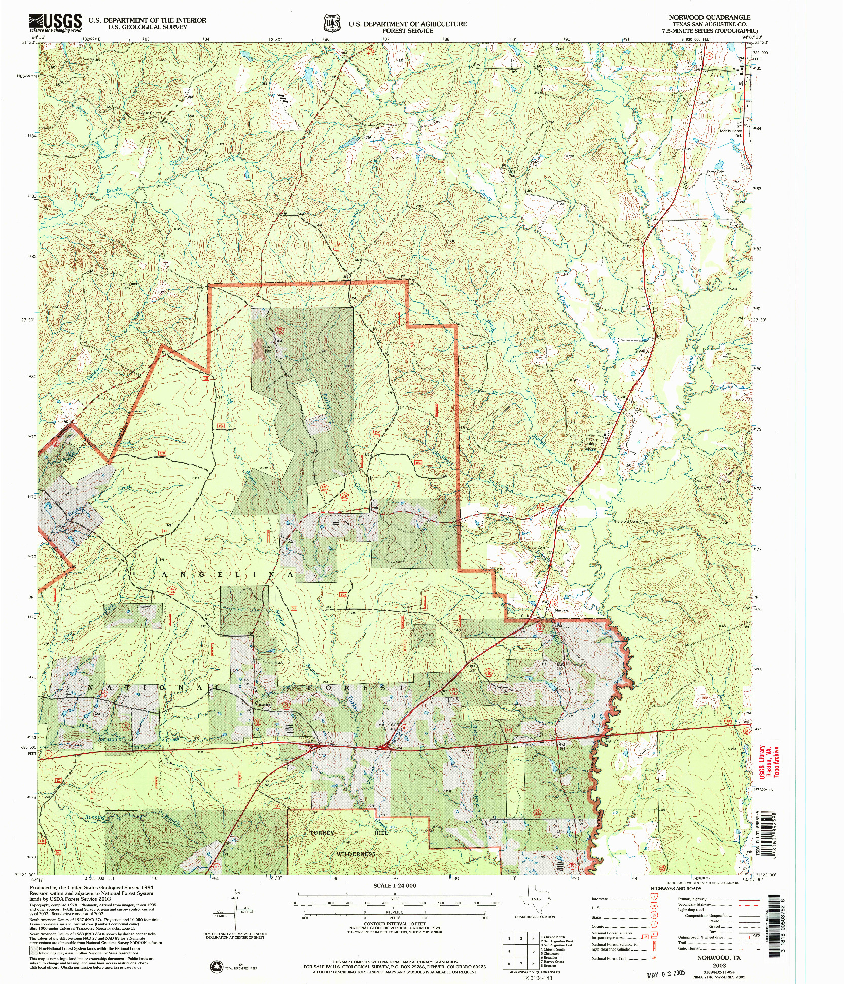 USGS 1:24000-SCALE QUADRANGLE FOR NORWOOD, TX 2003