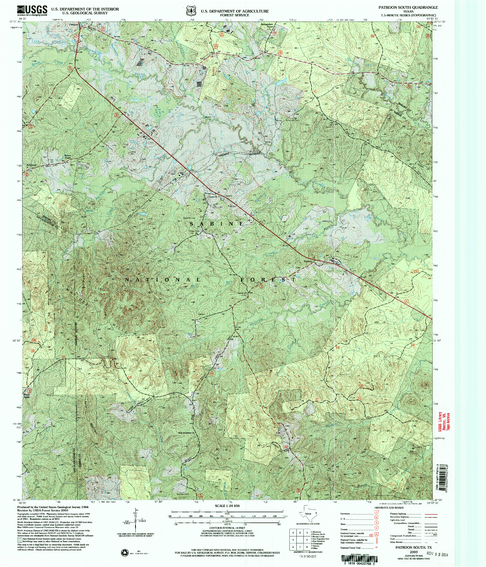 USGS 1:24000-SCALE QUADRANGLE FOR PATROON SOUTH, TX 2003
