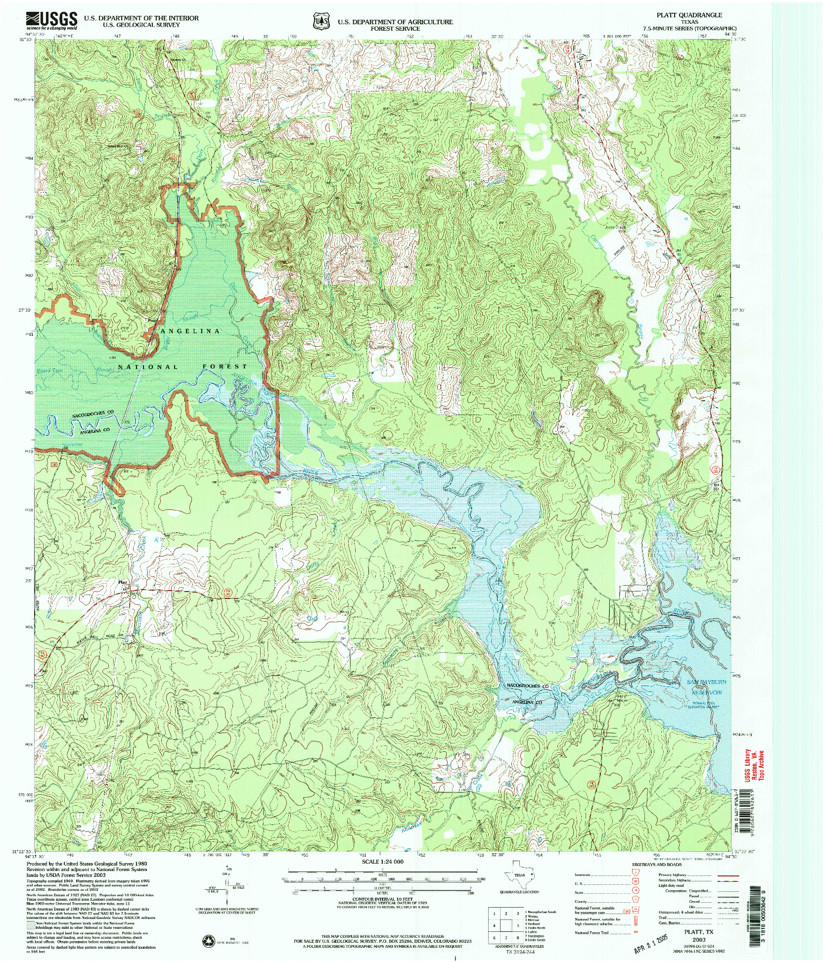 USGS 1:24000-SCALE QUADRANGLE FOR PLATT, TX 2003