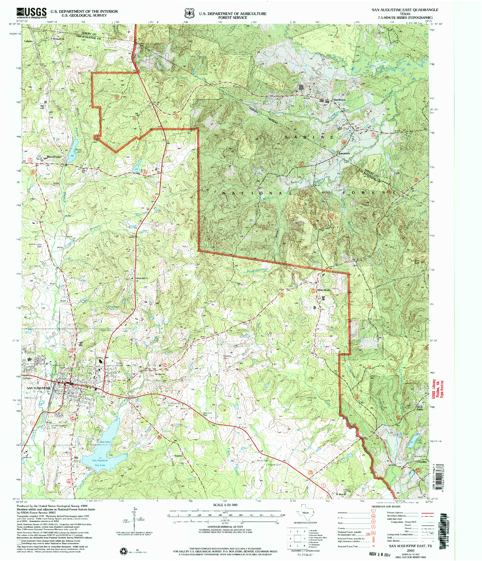 USGS 1:24000-SCALE QUADRANGLE FOR SAN AUGUSTINE EAST, TX 2003