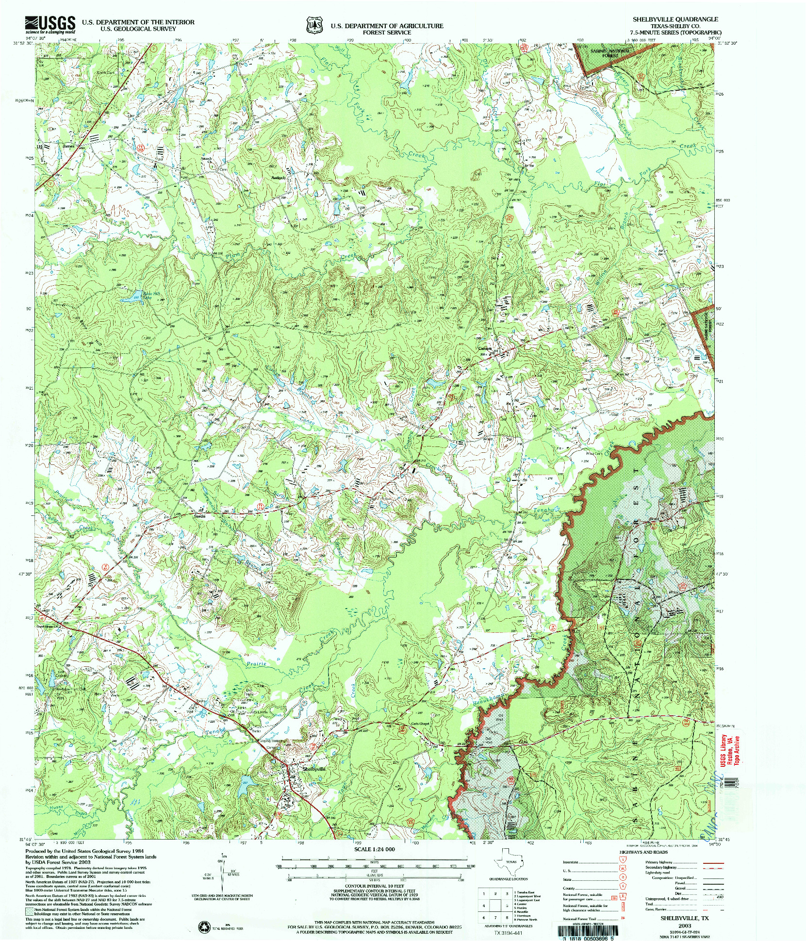 USGS 1:24000-SCALE QUADRANGLE FOR SHELBYVILLE, TX 2003