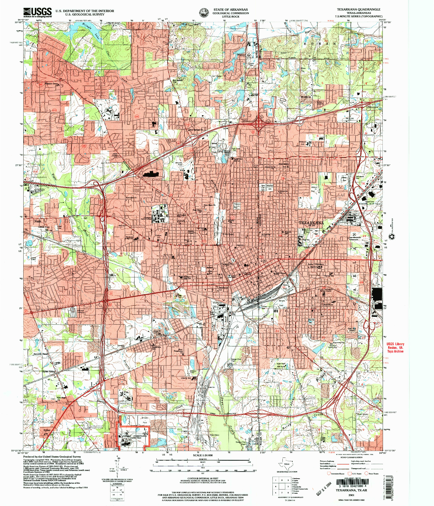 USGS 1:24000-SCALE QUADRANGLE FOR TEXARKANA, TX 2001