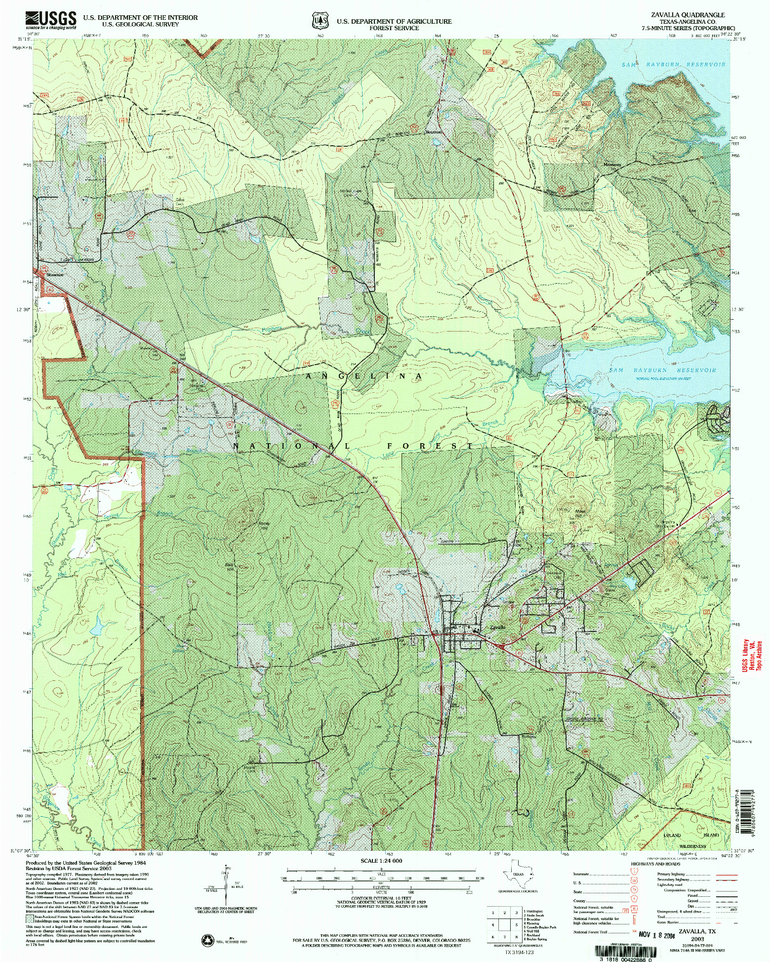 USGS 1:24000-SCALE QUADRANGLE FOR ZAVALLA, TX 2003