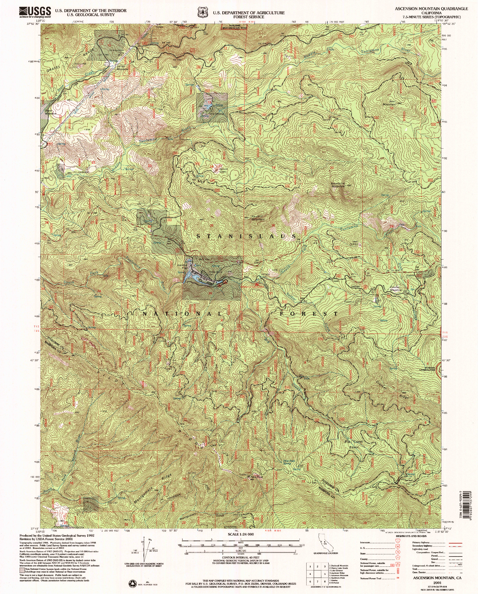 USGS 1:24000-SCALE QUADRANGLE FOR ASCENSION MOUNTAIN, CA 2001