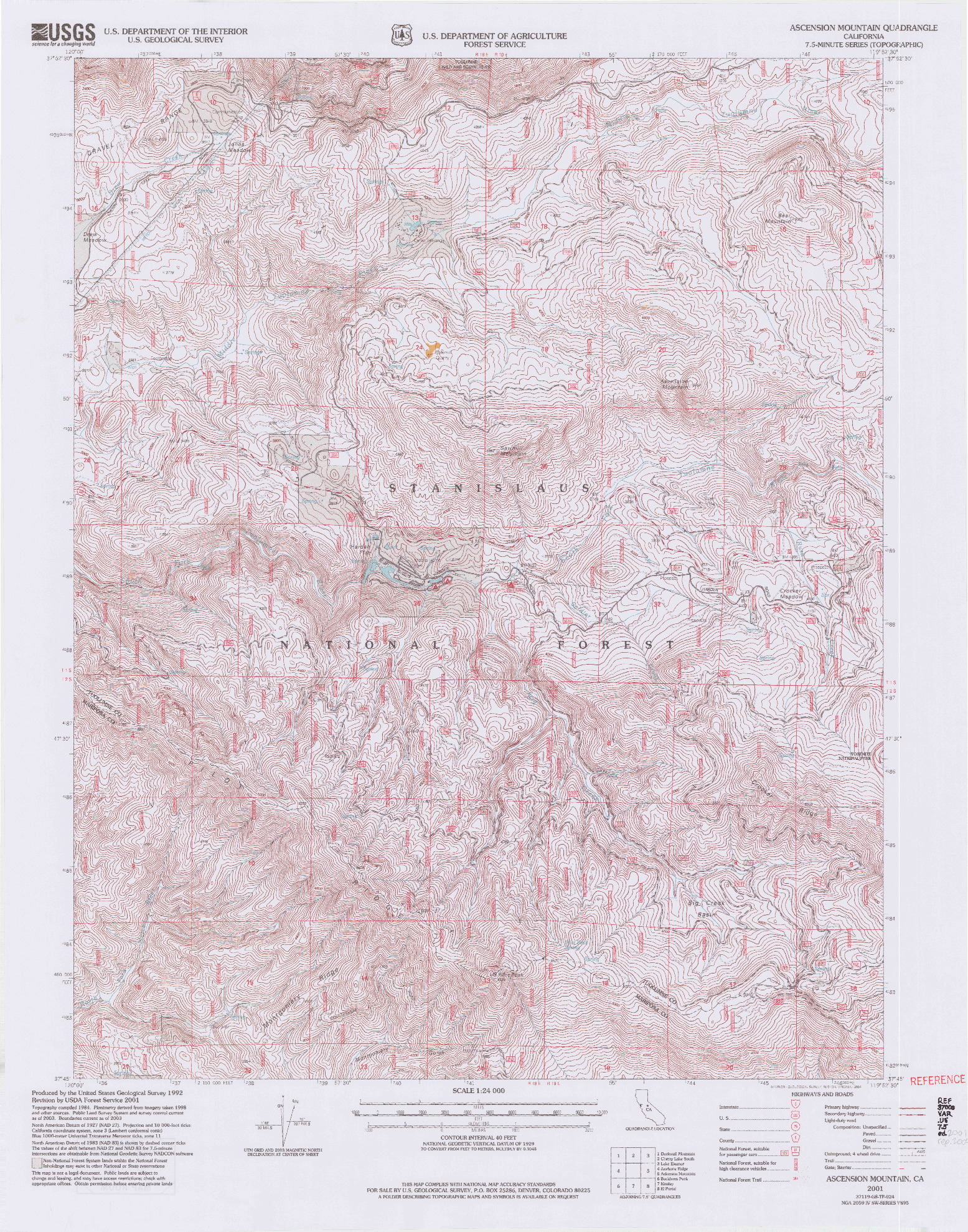 USGS 1:24000-SCALE QUADRANGLE FOR ASCENSION MOUNTAIN, CA 2001
