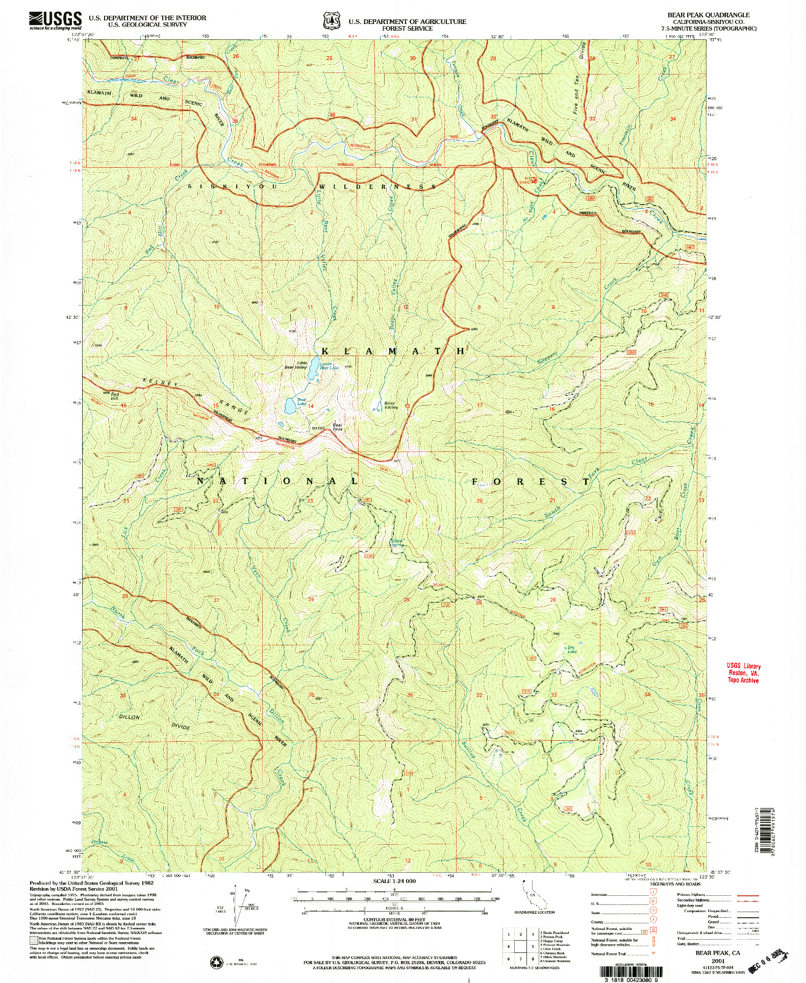 USGS 1:24000-SCALE QUADRANGLE FOR BEAR PEAK, CA 2001