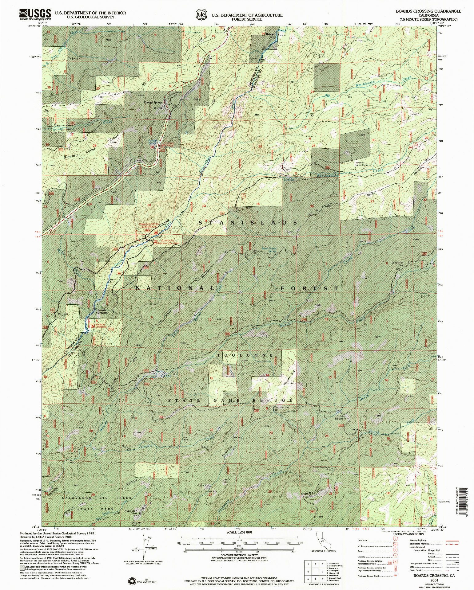 USGS 1:24000-SCALE QUADRANGLE FOR BOARDS CROSSING, CA 2001