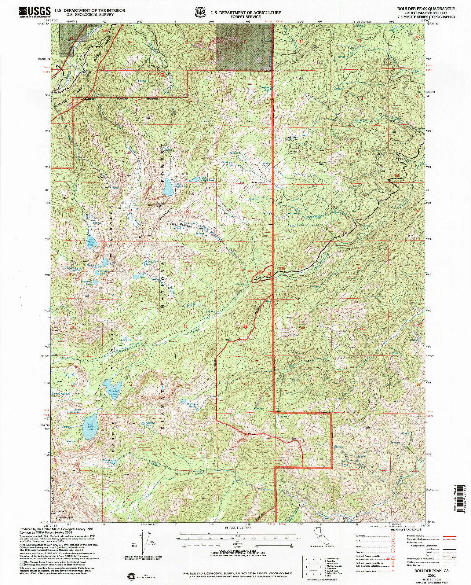 USGS 1:24000-SCALE QUADRANGLE FOR BOULDER PEAK, CA 2001