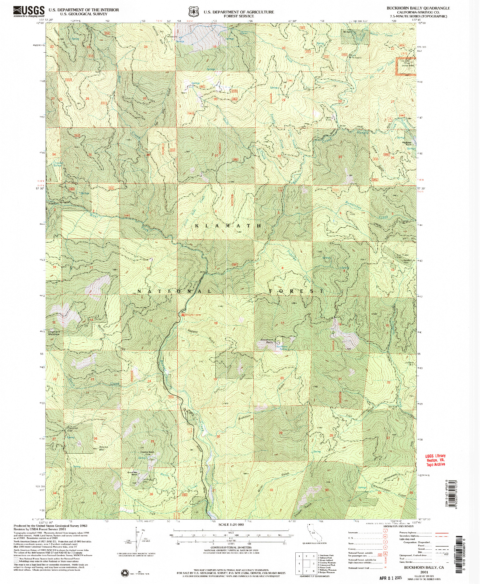 USGS 1:24000-SCALE QUADRANGLE FOR BUCKHORN BALLY, CA 2001
