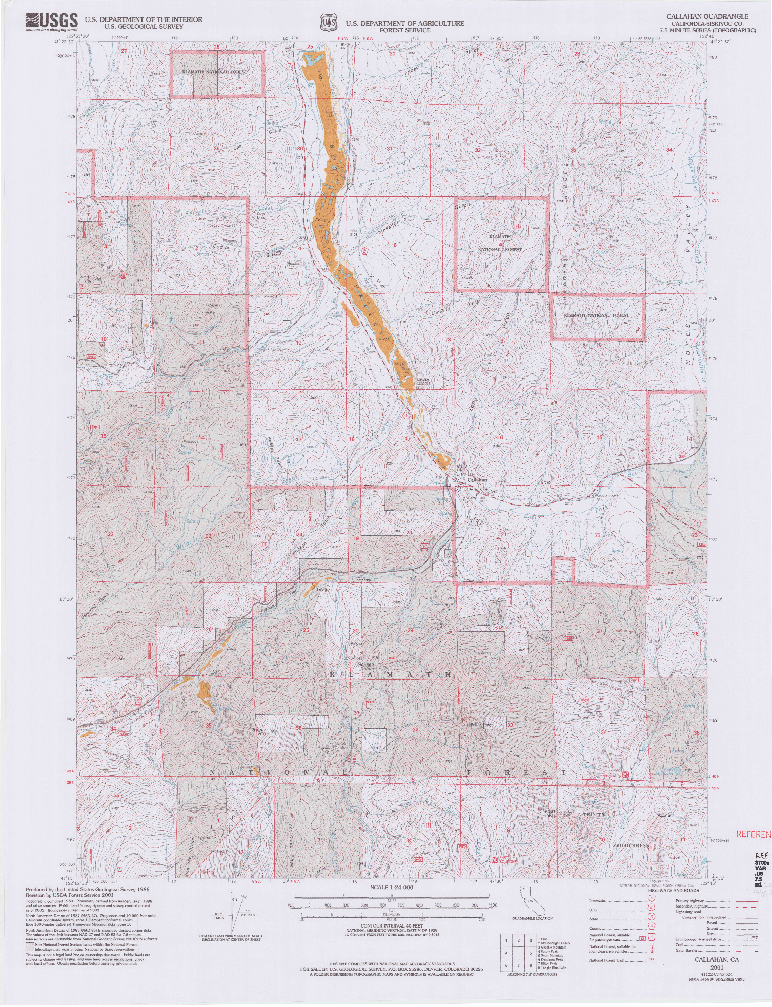 USGS 1:24000-SCALE QUADRANGLE FOR CALLAHAN, CA 2001