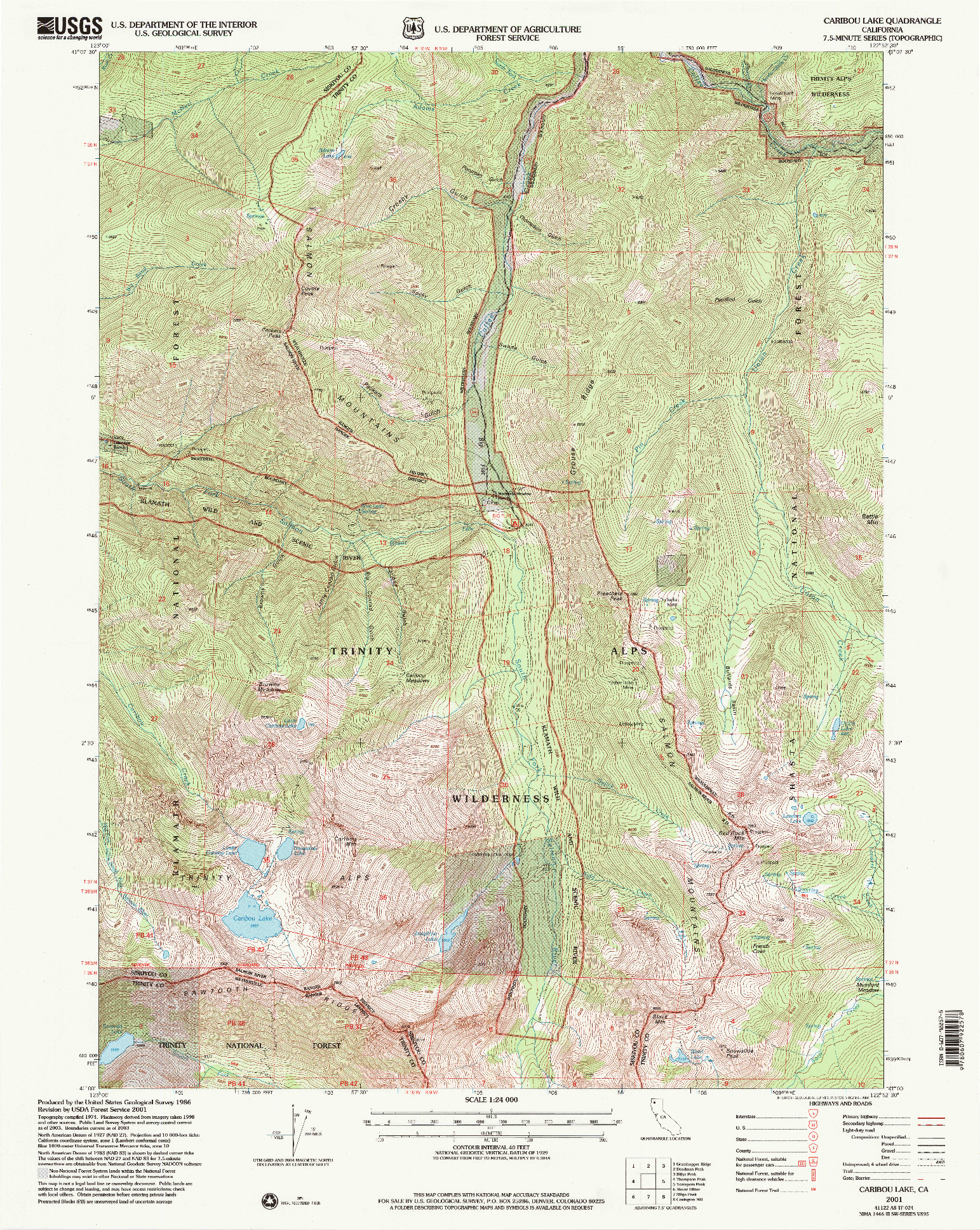 USGS 1:24000-SCALE QUADRANGLE FOR CARIBOU LAKE, CA 2001