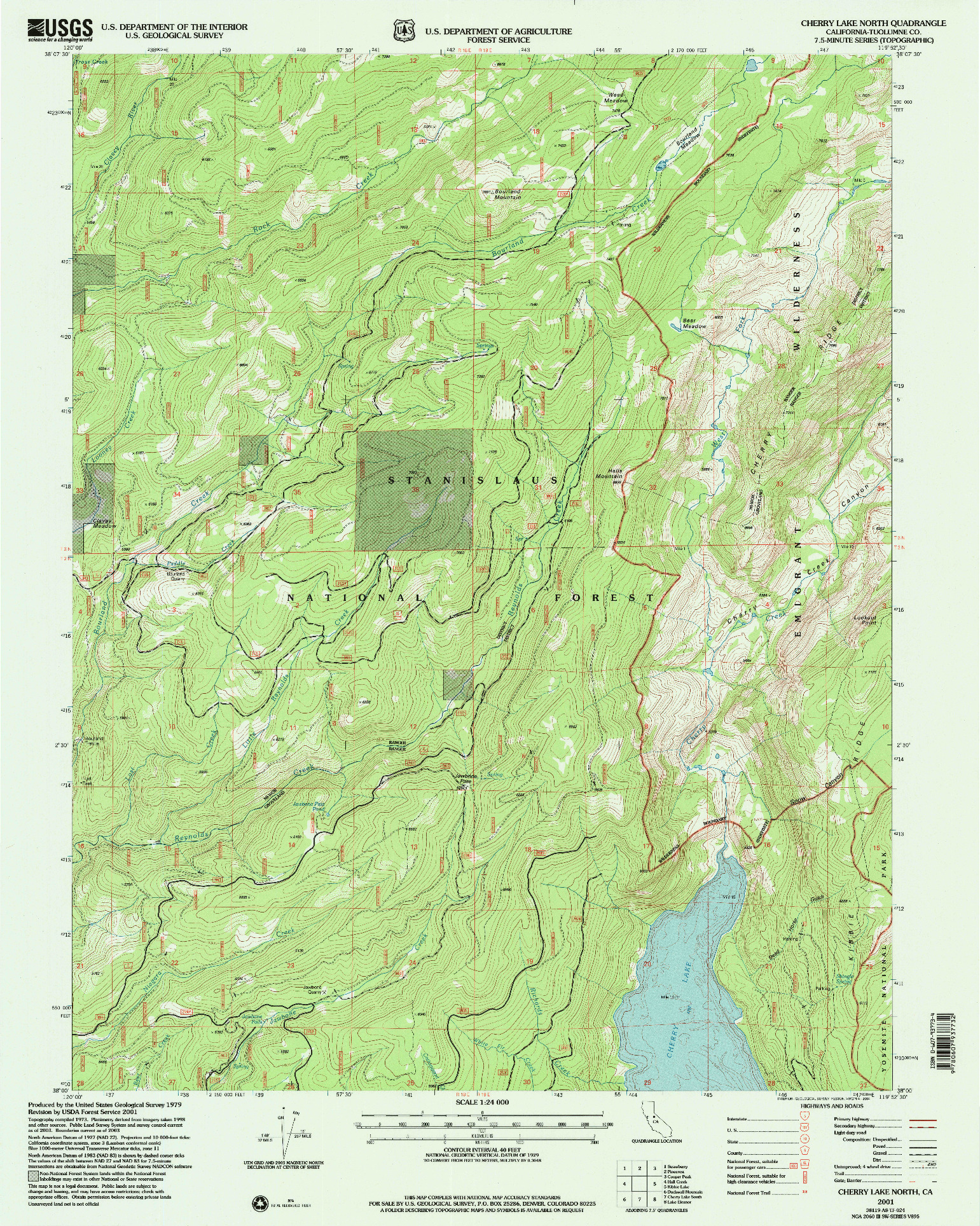 USGS 1:24000-SCALE QUADRANGLE FOR CHERRY LAKE NORTH, CA 2001