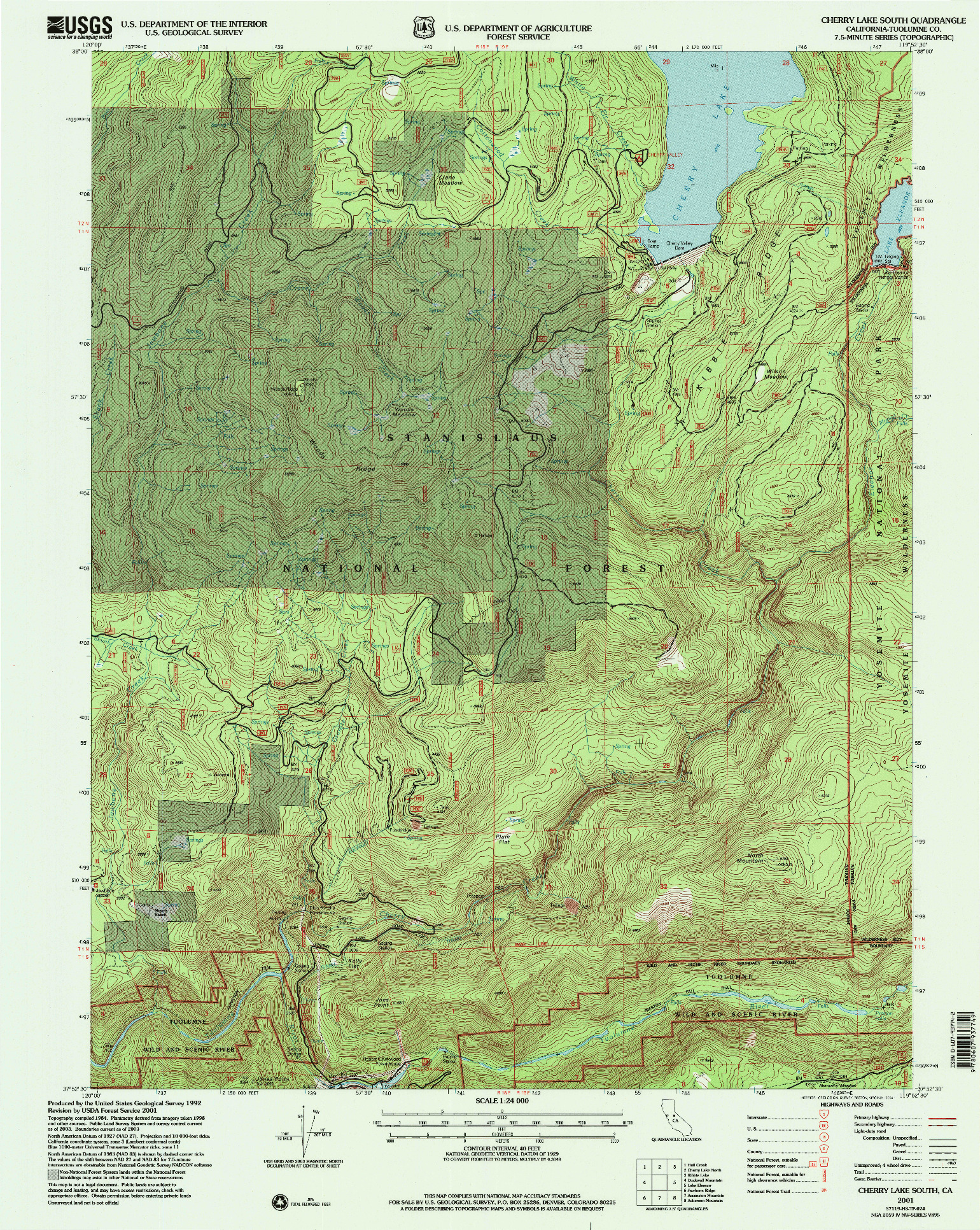 USGS 1:24000-SCALE QUADRANGLE FOR CHERRY LAKE SOUTH, CA 2001
